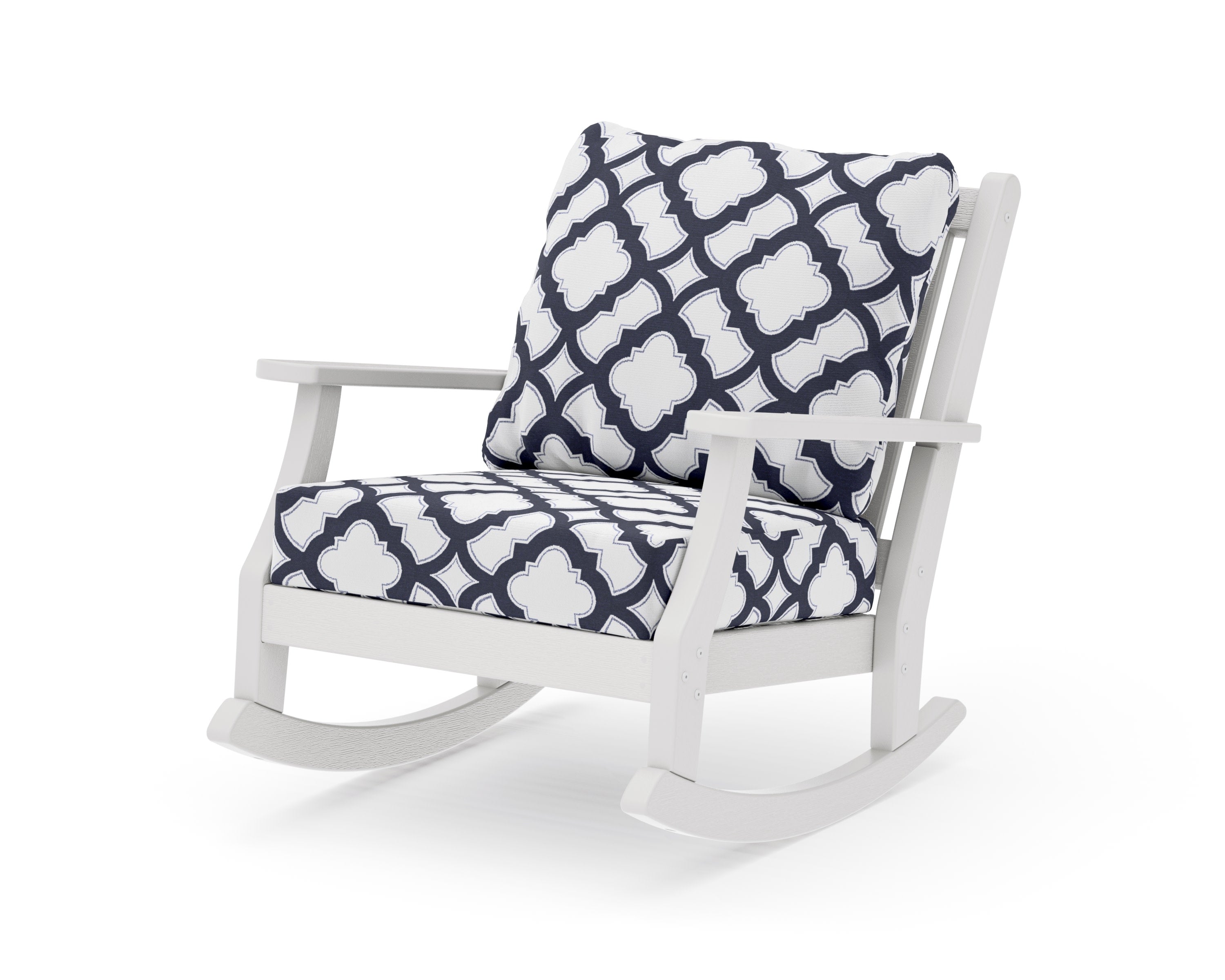 Wovendale Deep Seating Rocking Chair in Vintage White / Trellis Navy