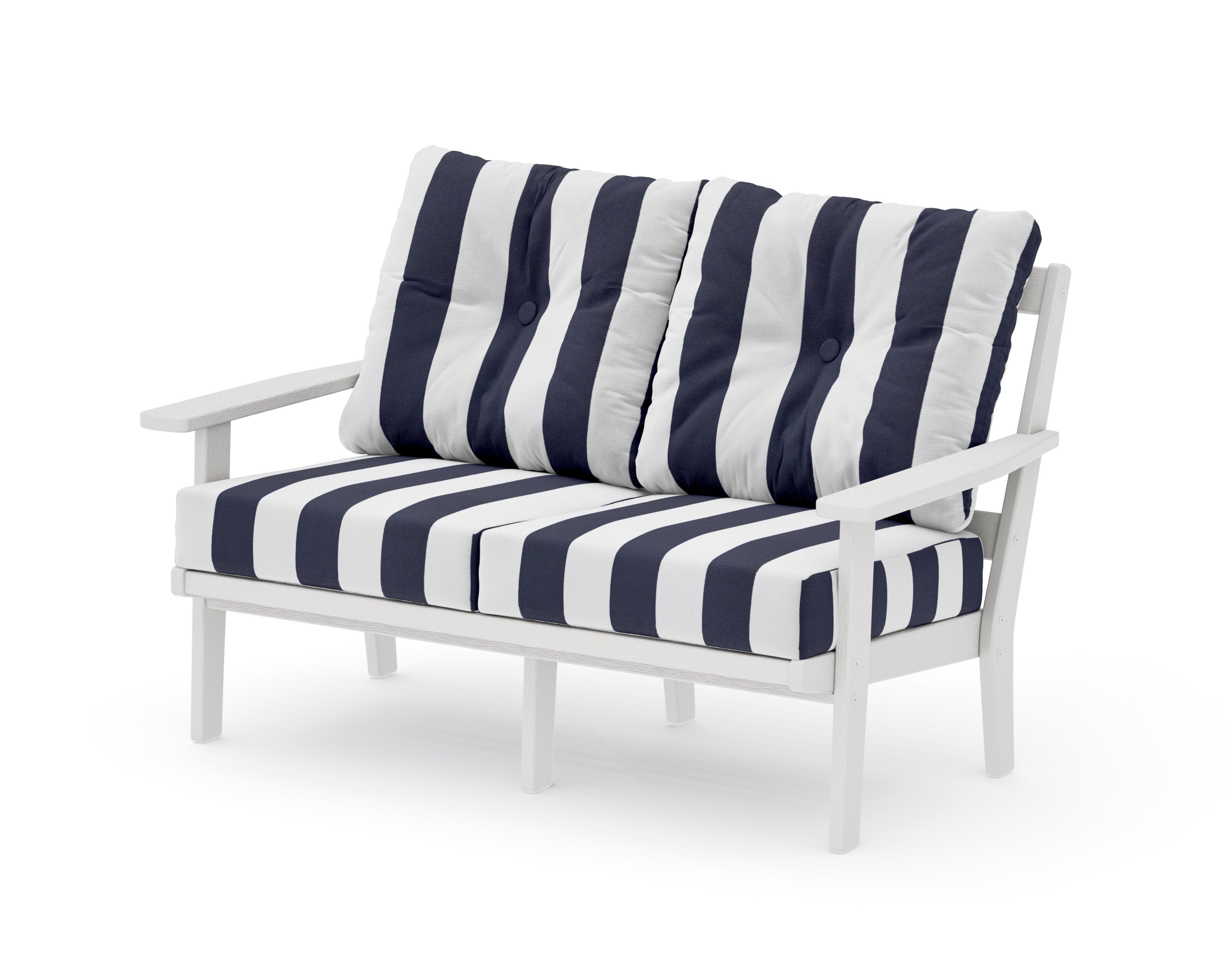 Prairie Deep SeatingLoveseat in Vintage White / Cabana Stripe Navy