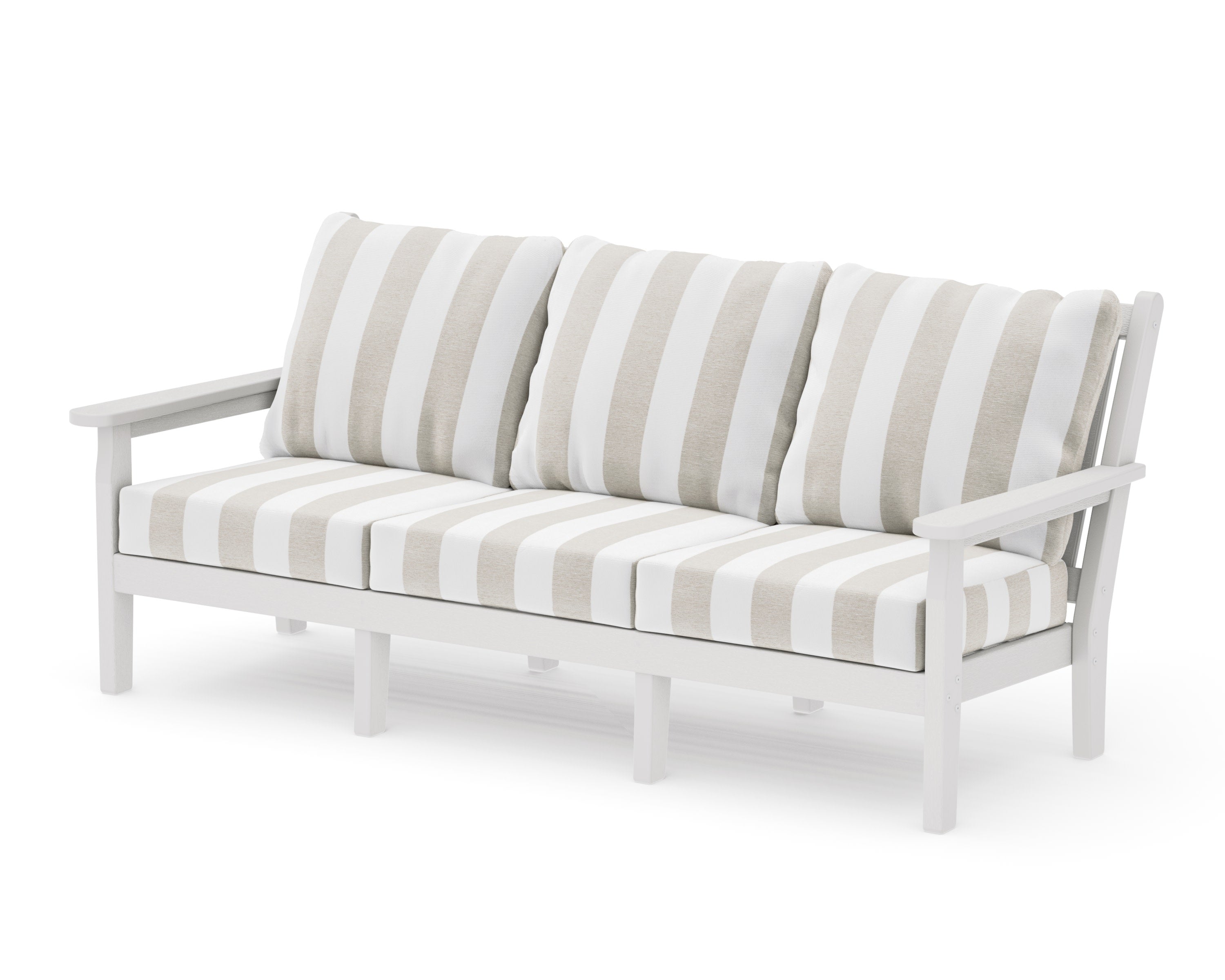 Chippendale Deep Seating Sofa in Vintage White / Cabana Stripe Dune Burlap