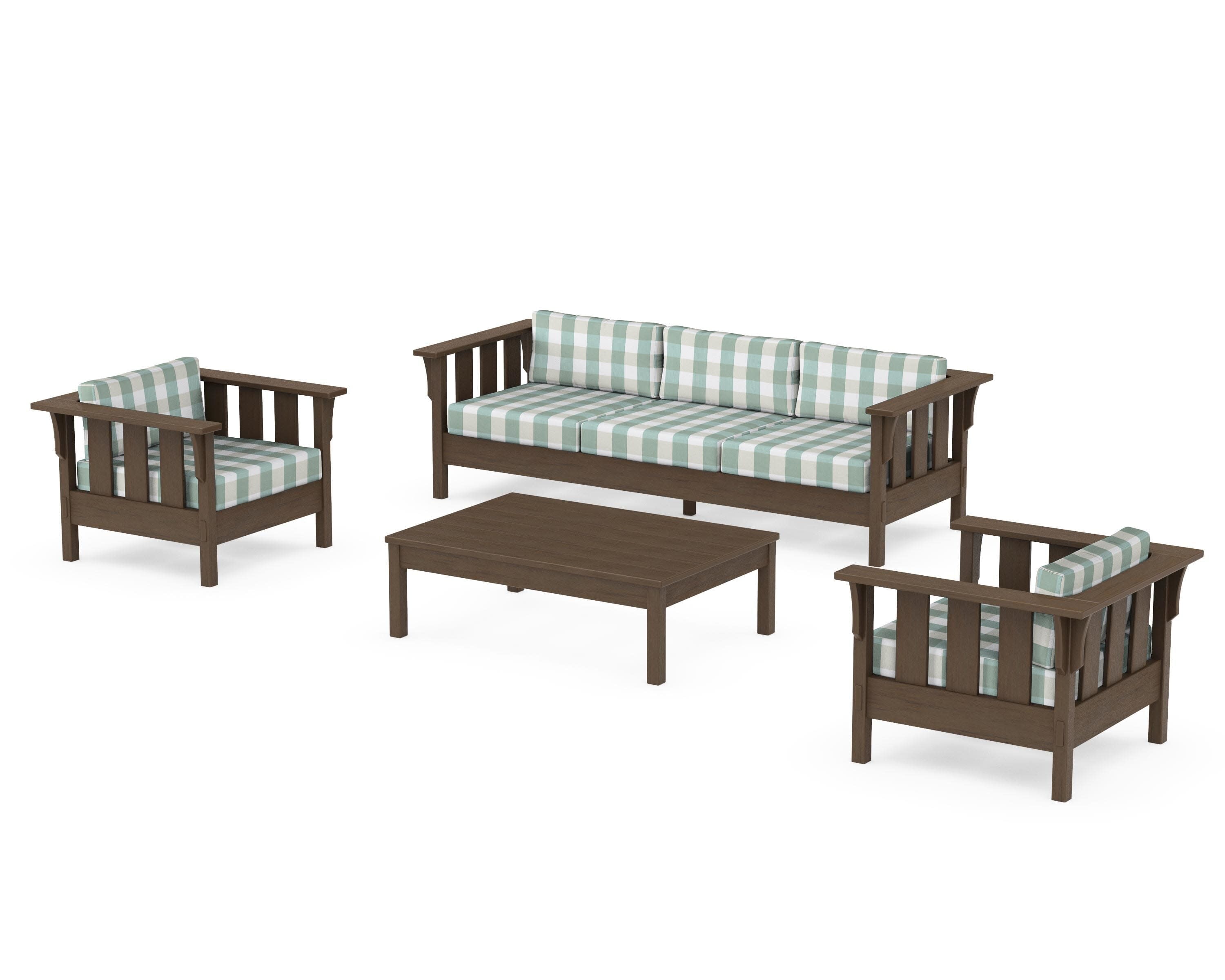 Acadia 4-Piece Deep Seating Set with Sofa in Kona / Buffalo Plaid Glacier Spa
