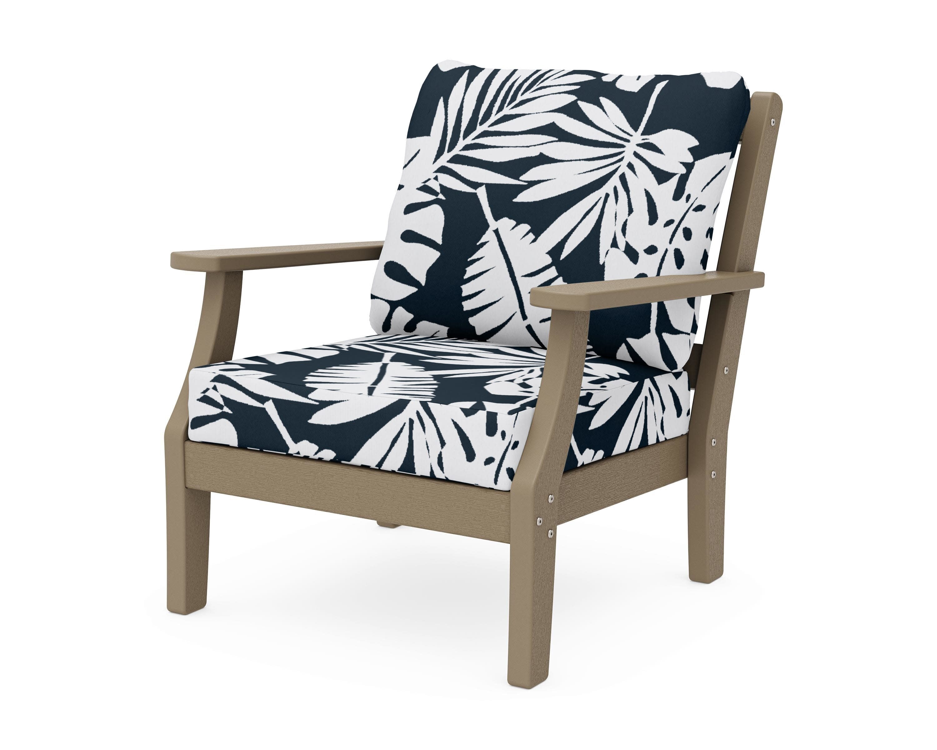 Chinoiserie Deep Seating Chair in Vintage Sahara / Leaf Marine Indigo