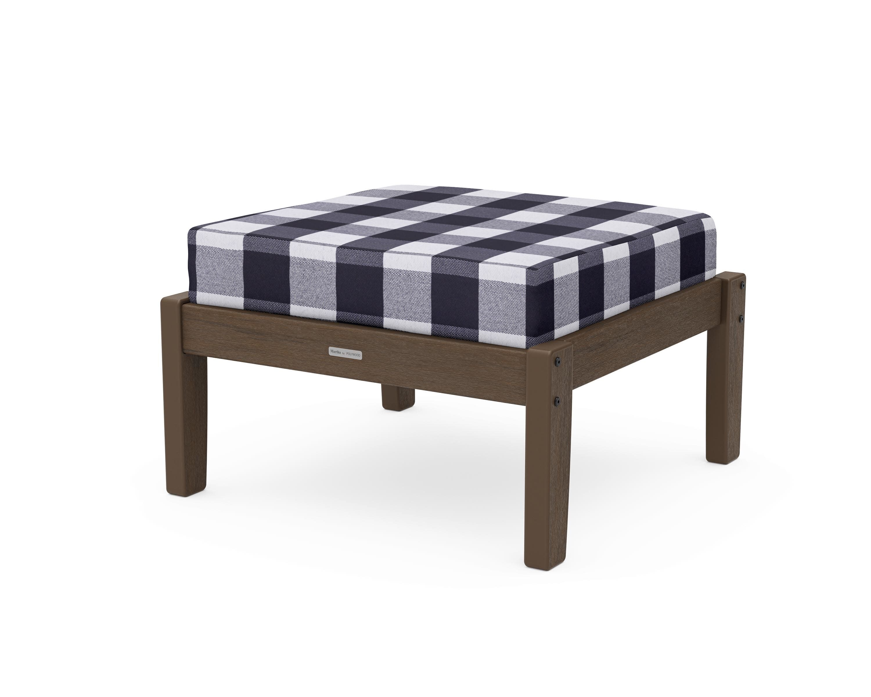 Chinoiserie Deep Seating Ottoman in Kona / Buffalo Plaid Navy