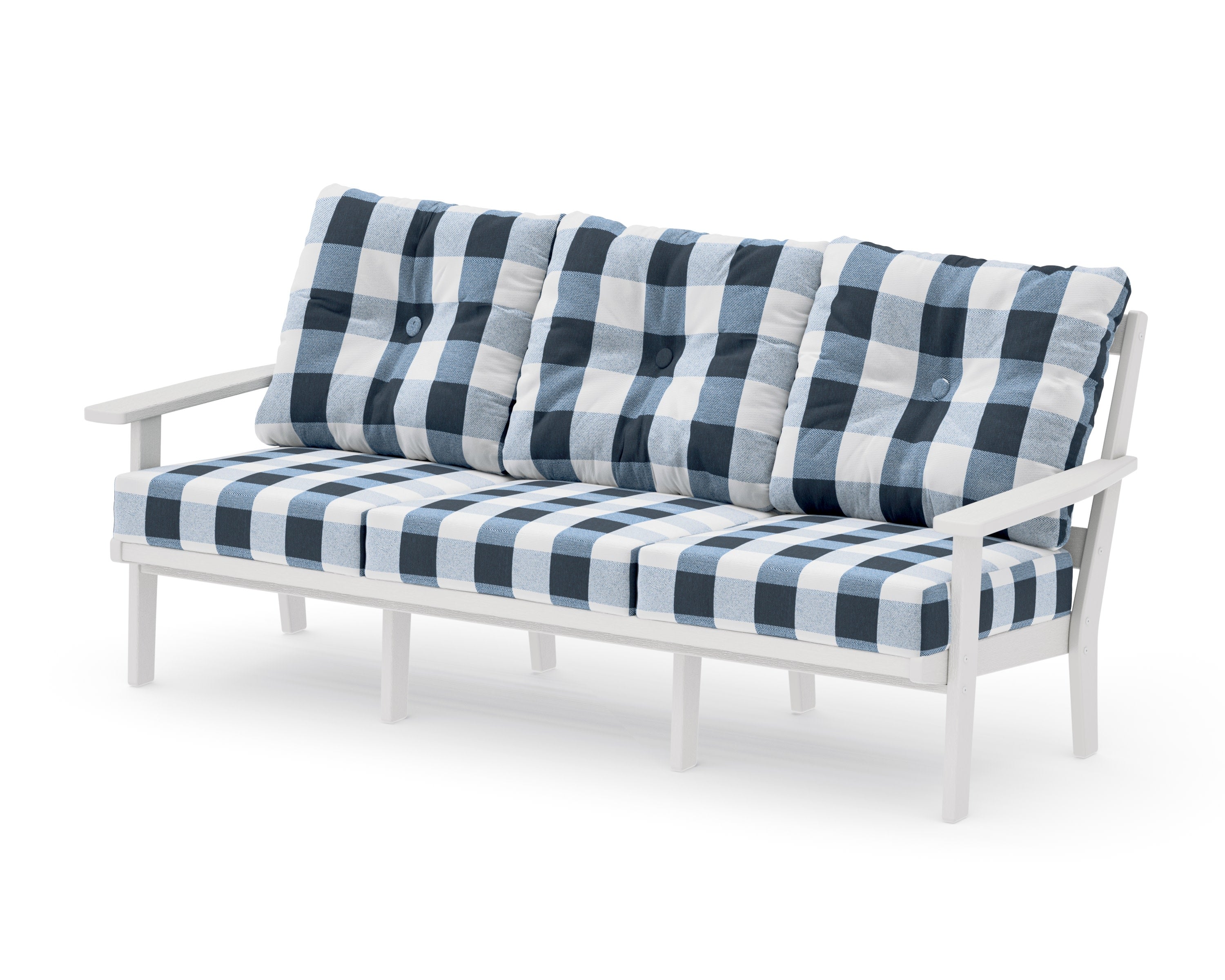 Oxford Deep Seating Sofa in Vintage White / Buffalo Plaid Marine Indigo