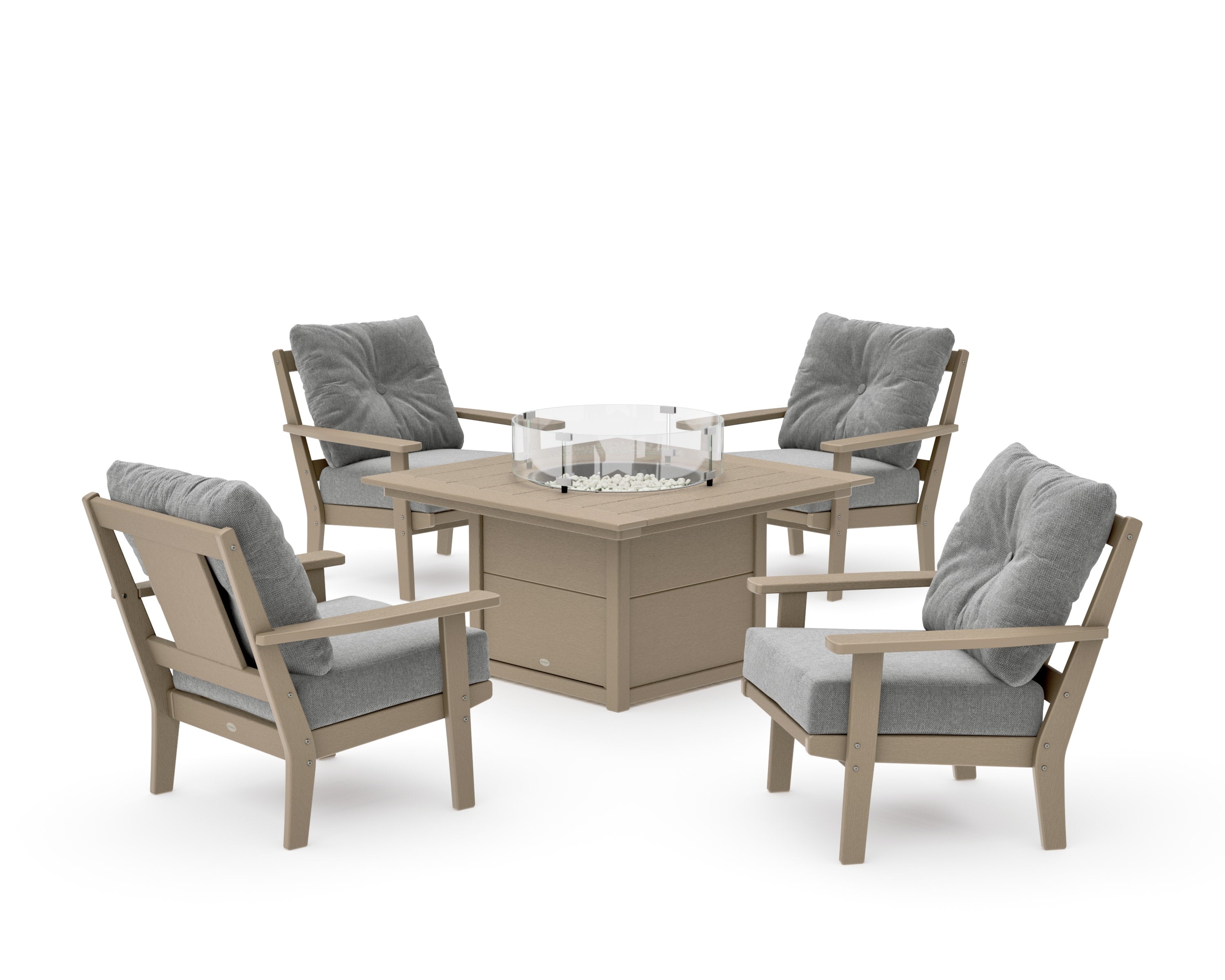 Prairie 5-Piece Deep Seating Set with Fire Pit Table in Vintage Sahara / Grey Mist
