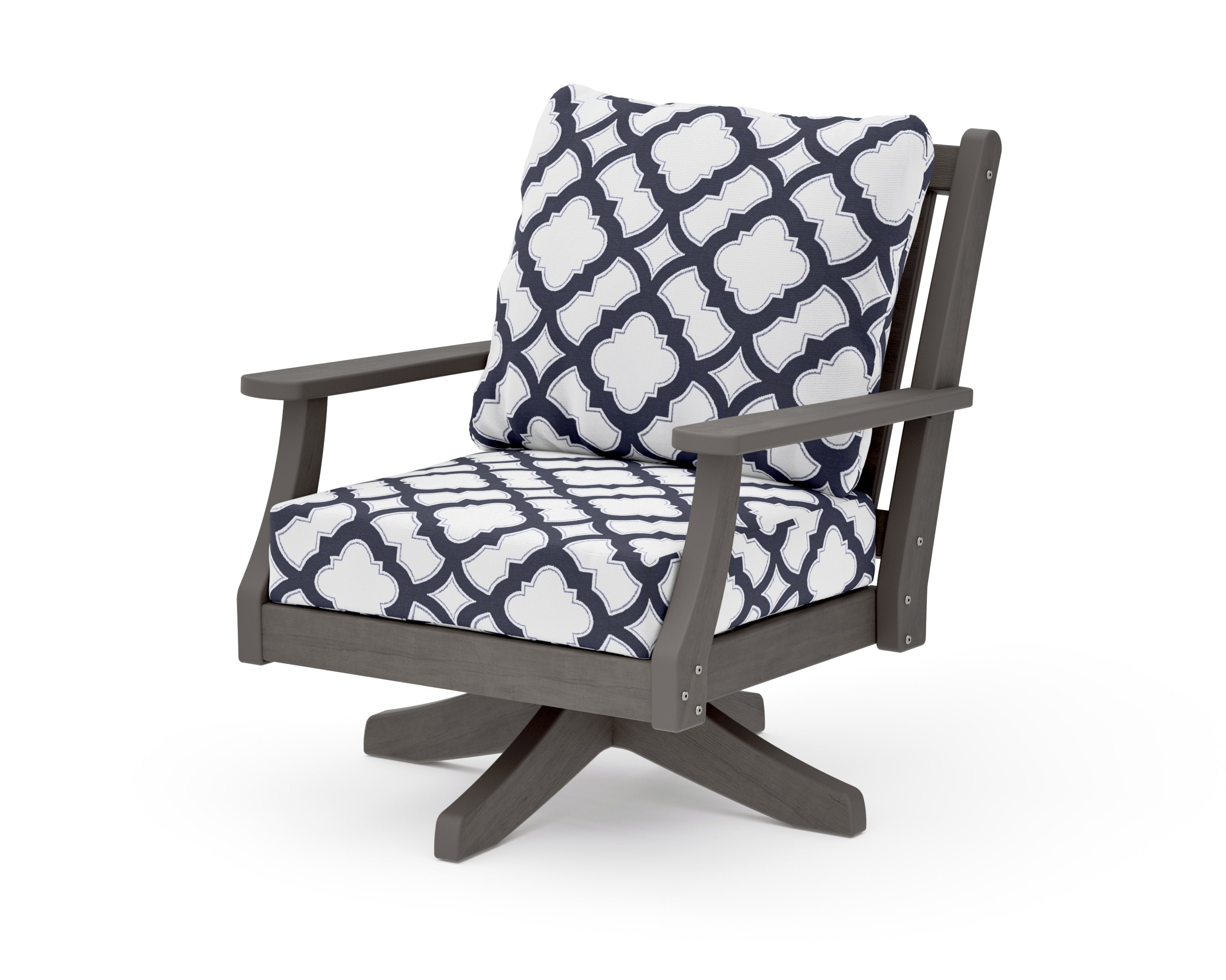 Wovendale Deep Seating Swivel Chair in Driftwood / Trellis Navy