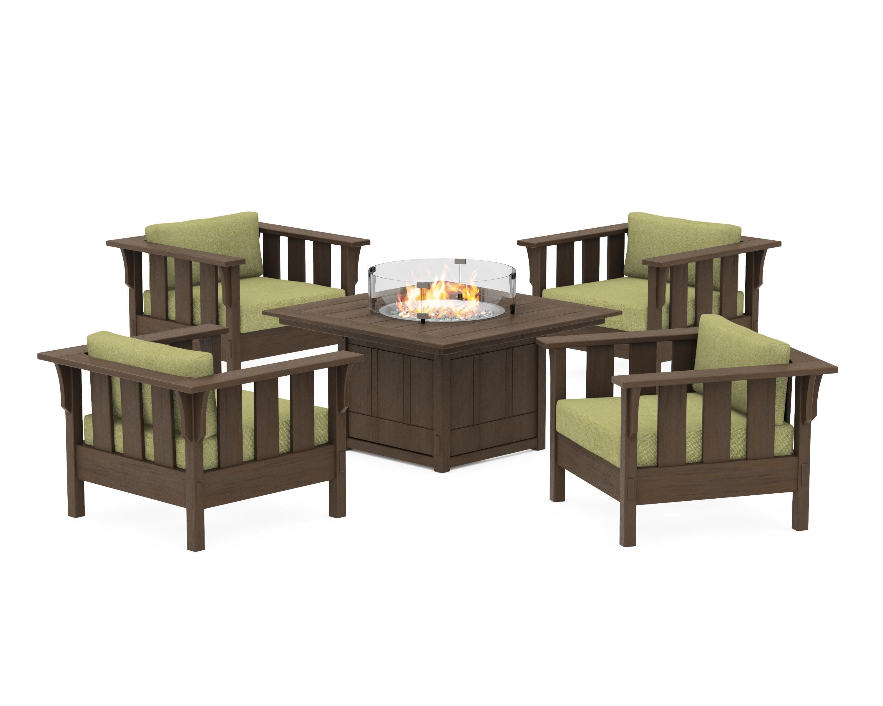 Acadia 5-Piece Deep Seating Set with Fire Pit Table in Kona / Chartreuse Boucle