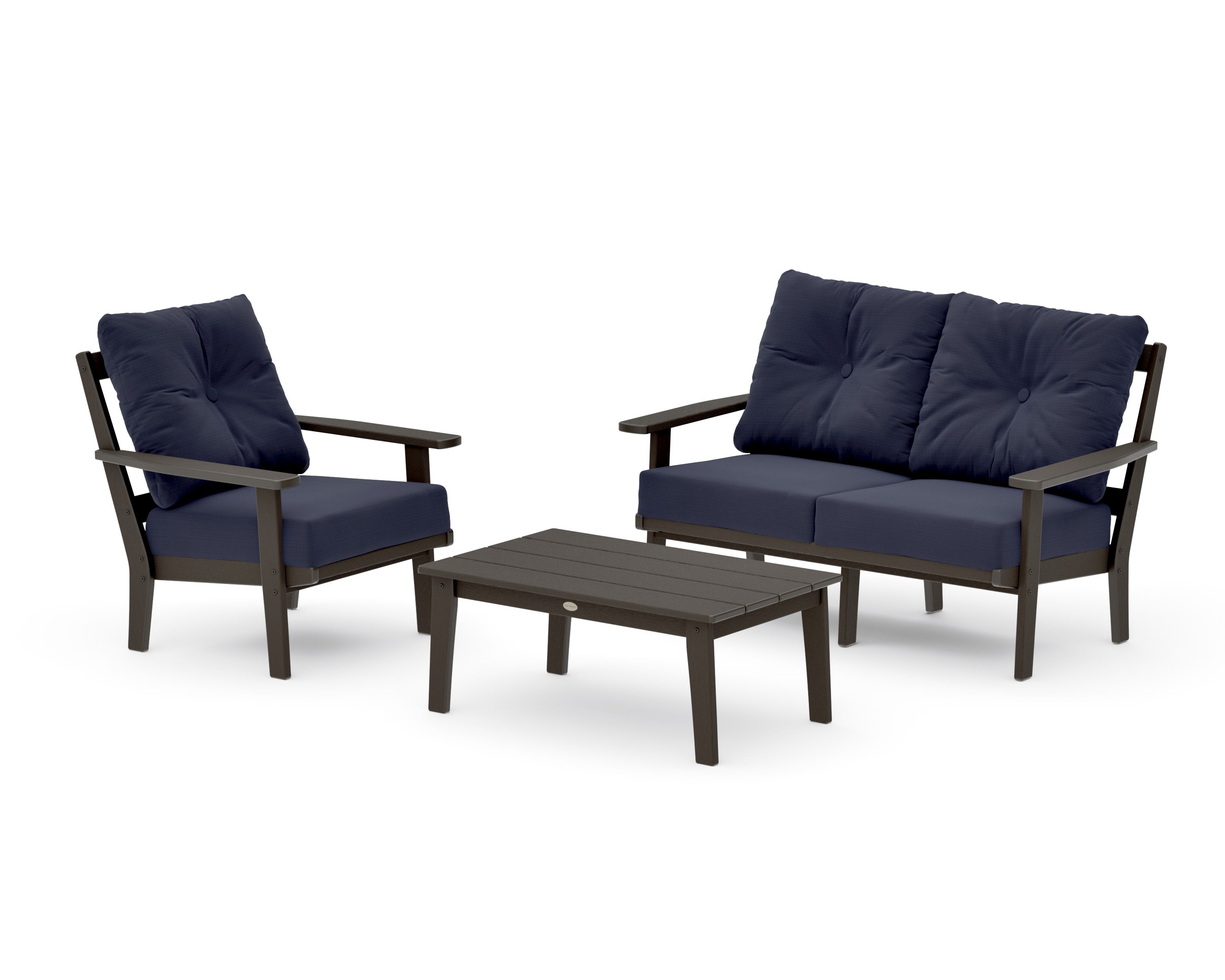 Oxford 3-Piece Deep Seating Set with Loveseat in Vintage Coffee / Navy Linen