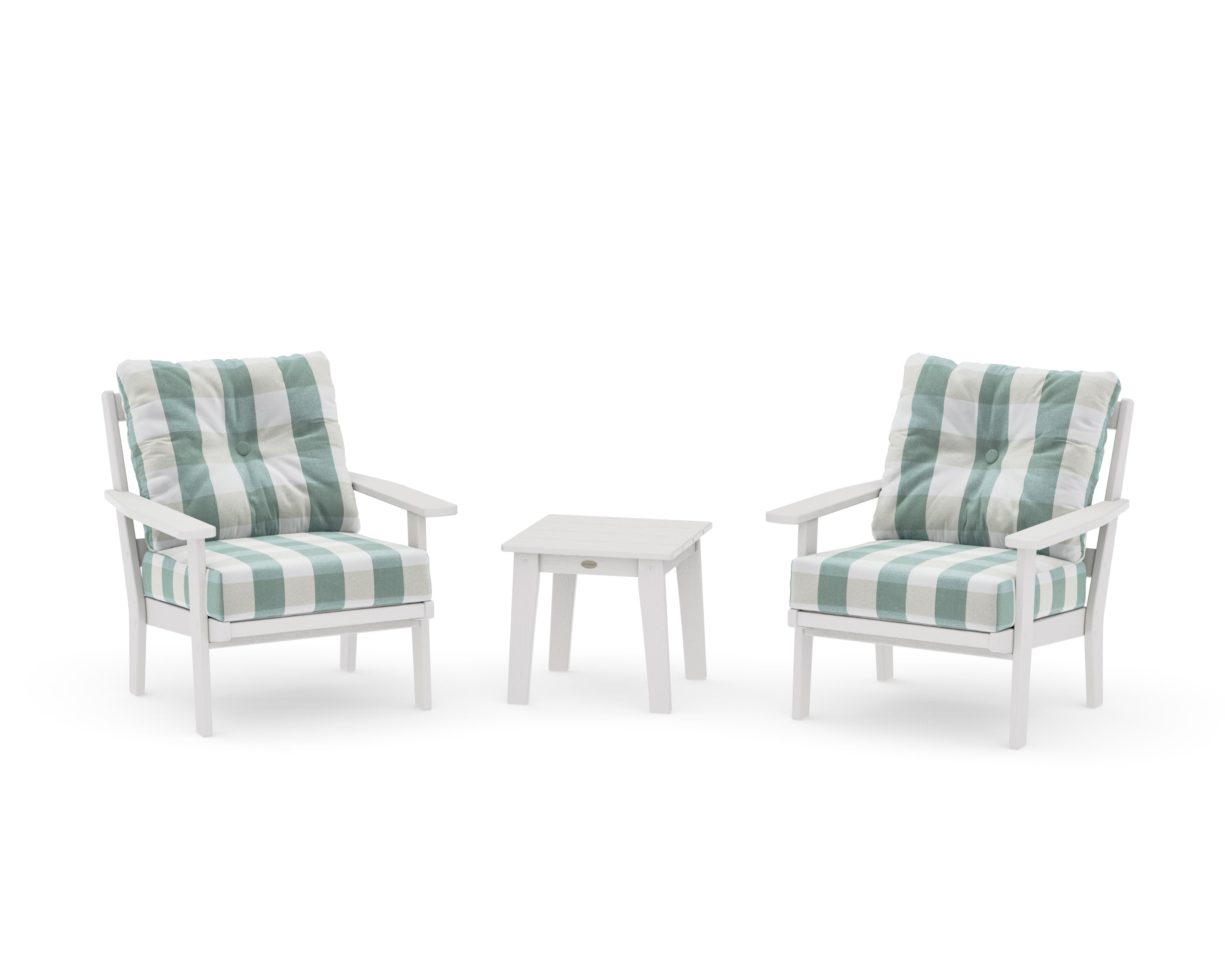 Prairie 3-Piece Deep Seating Set in Vintage White / Buffalo Plaid Glacier Spa