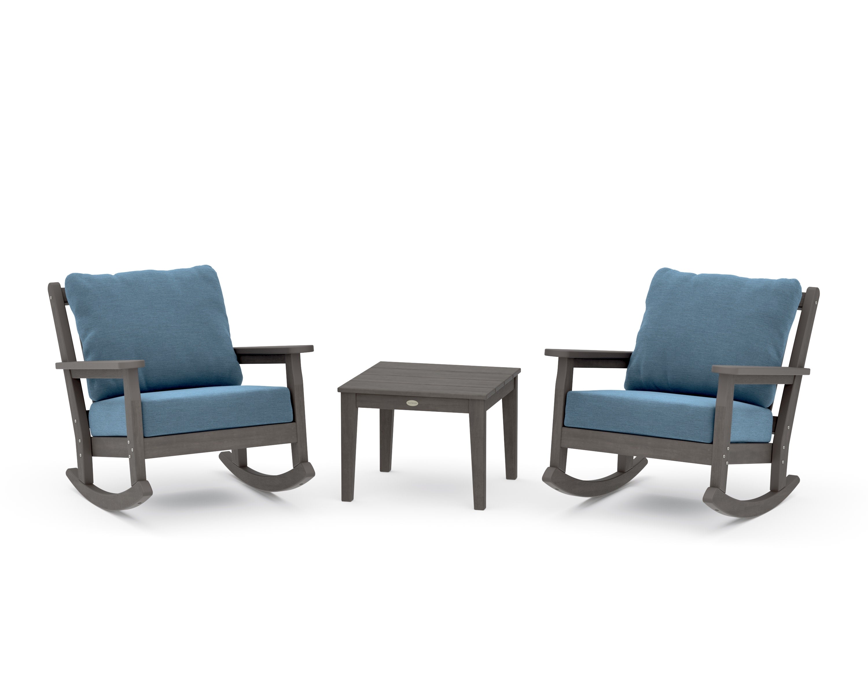 Chippendale 3-Piece Deep Seating Rocker Set in Driftwood / Sky Blue