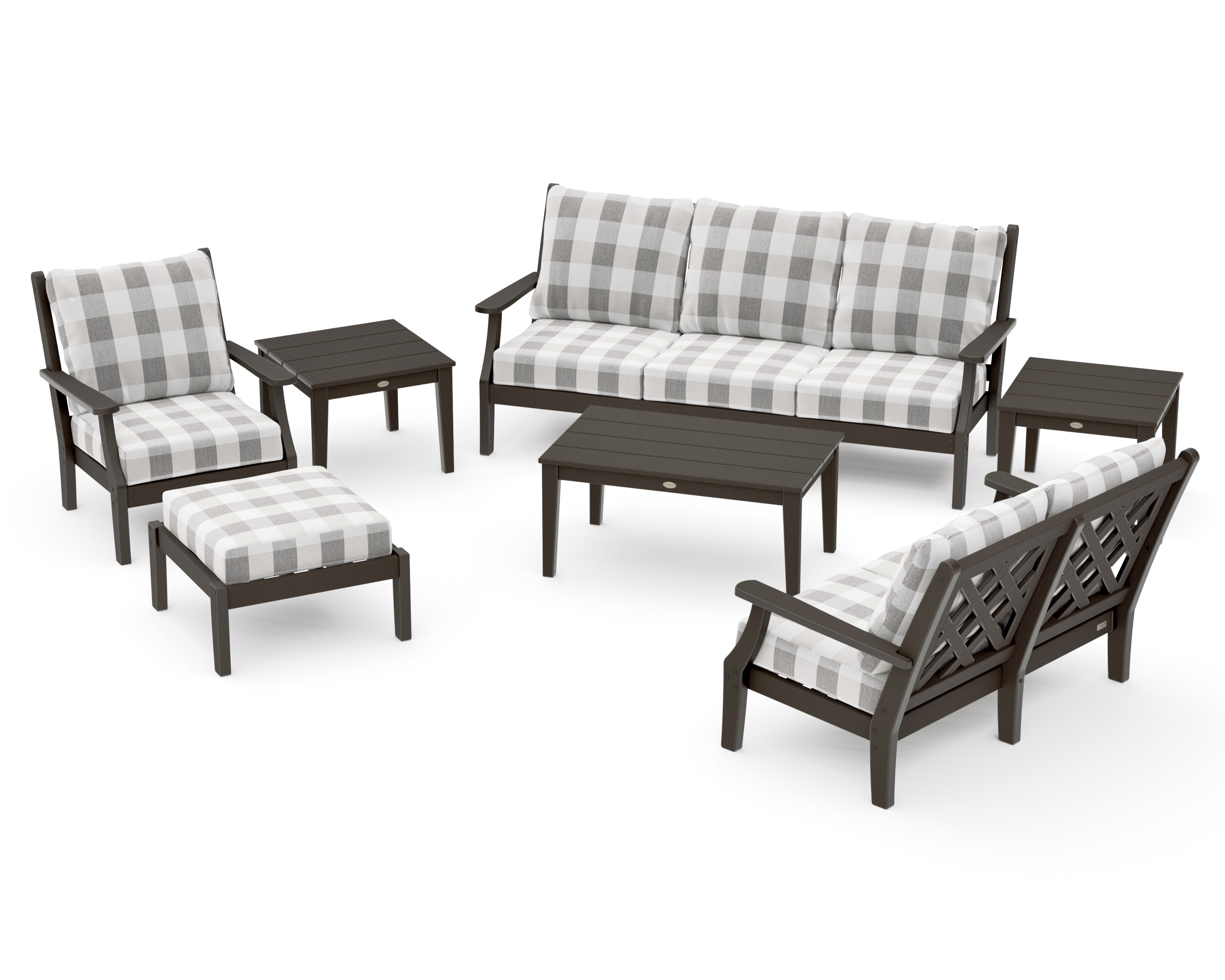 Wovendale 7-Piece Deep Seating Set in Vintage Coffee / Buffalo Plaid Grey Mist