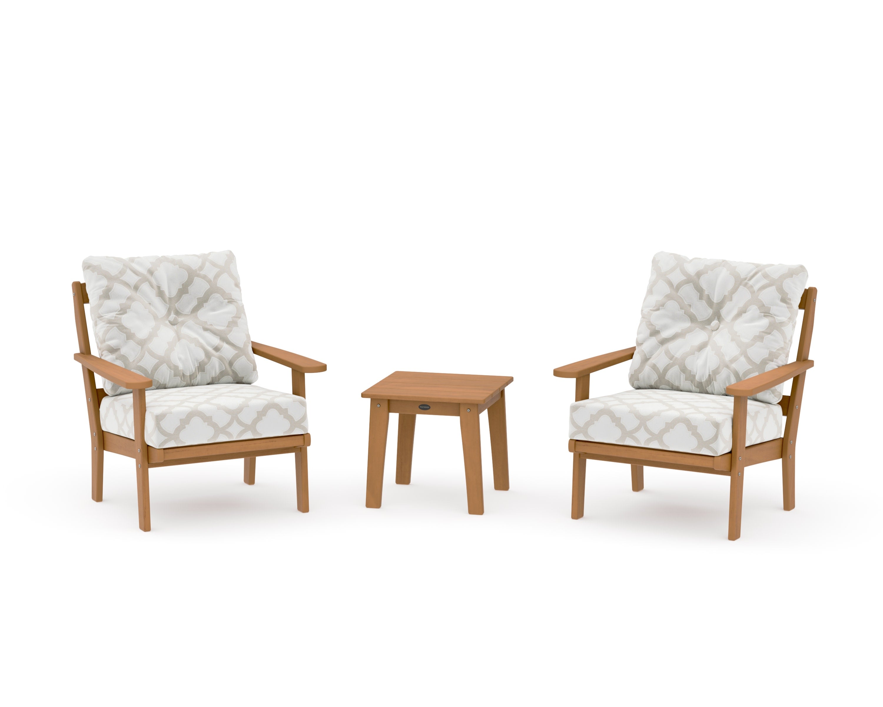 Mission 3-Piece Deep Seating Set in Natural / Trellis Dune Burlap