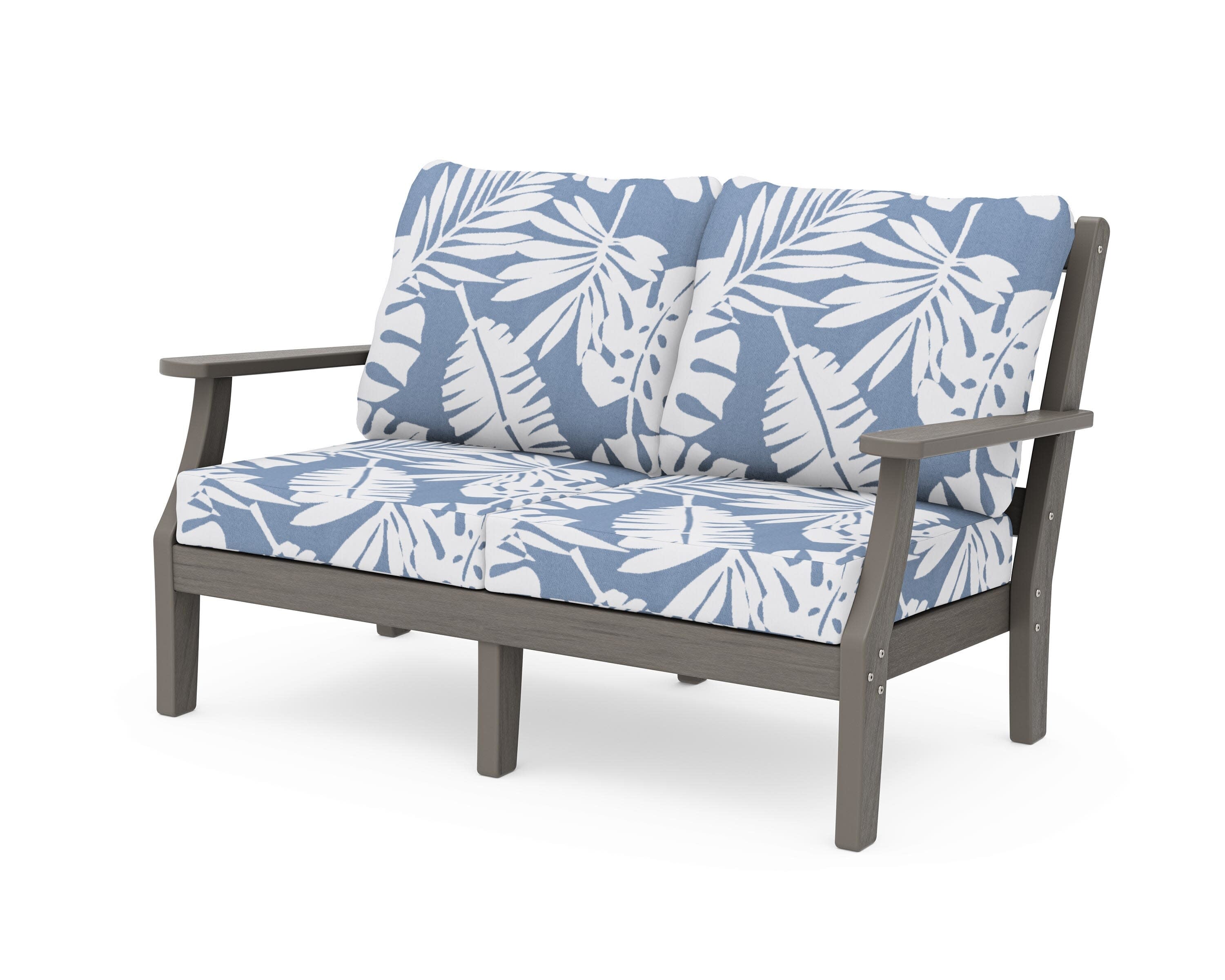 Chinoiserie Deep Seating Loveseat in Driftwood / Leaf Sky Blue