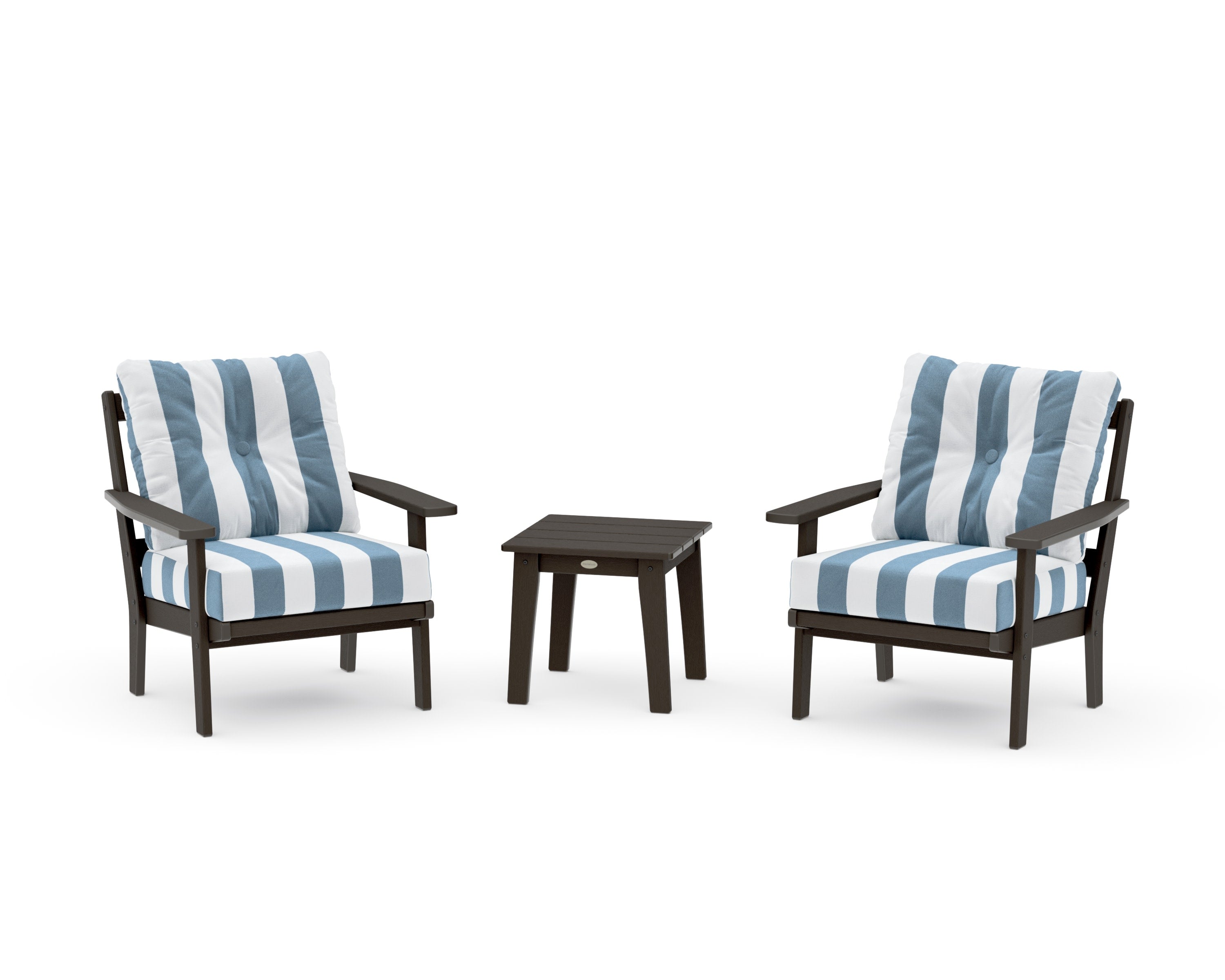 Prairie 3-Piece Deep Seating Set in Vintage Coffee / Cabana Stripe Sky Blue