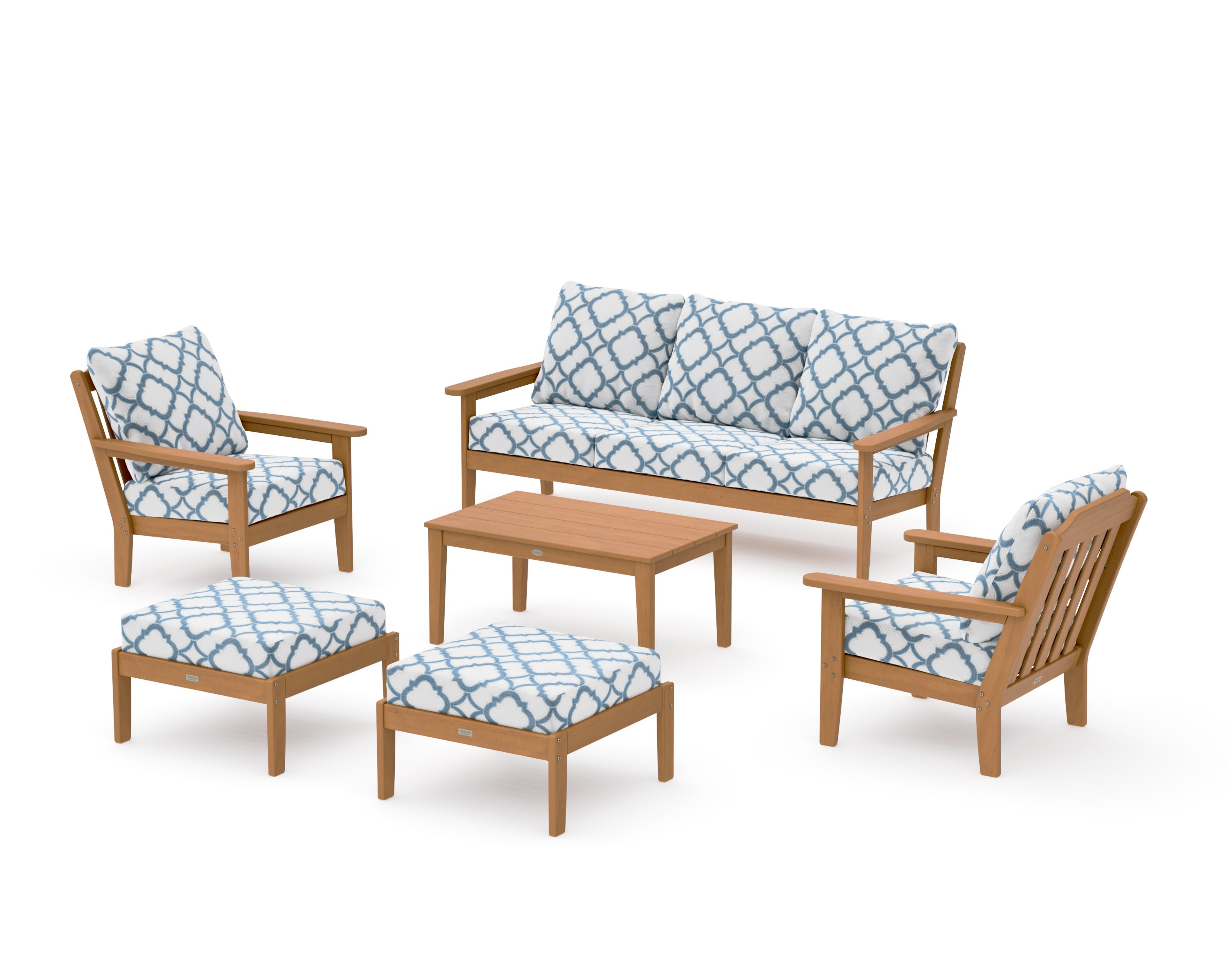 Cottage 6-Piece Lounge Sofa Set in Natural / Trellis Sky Blue
