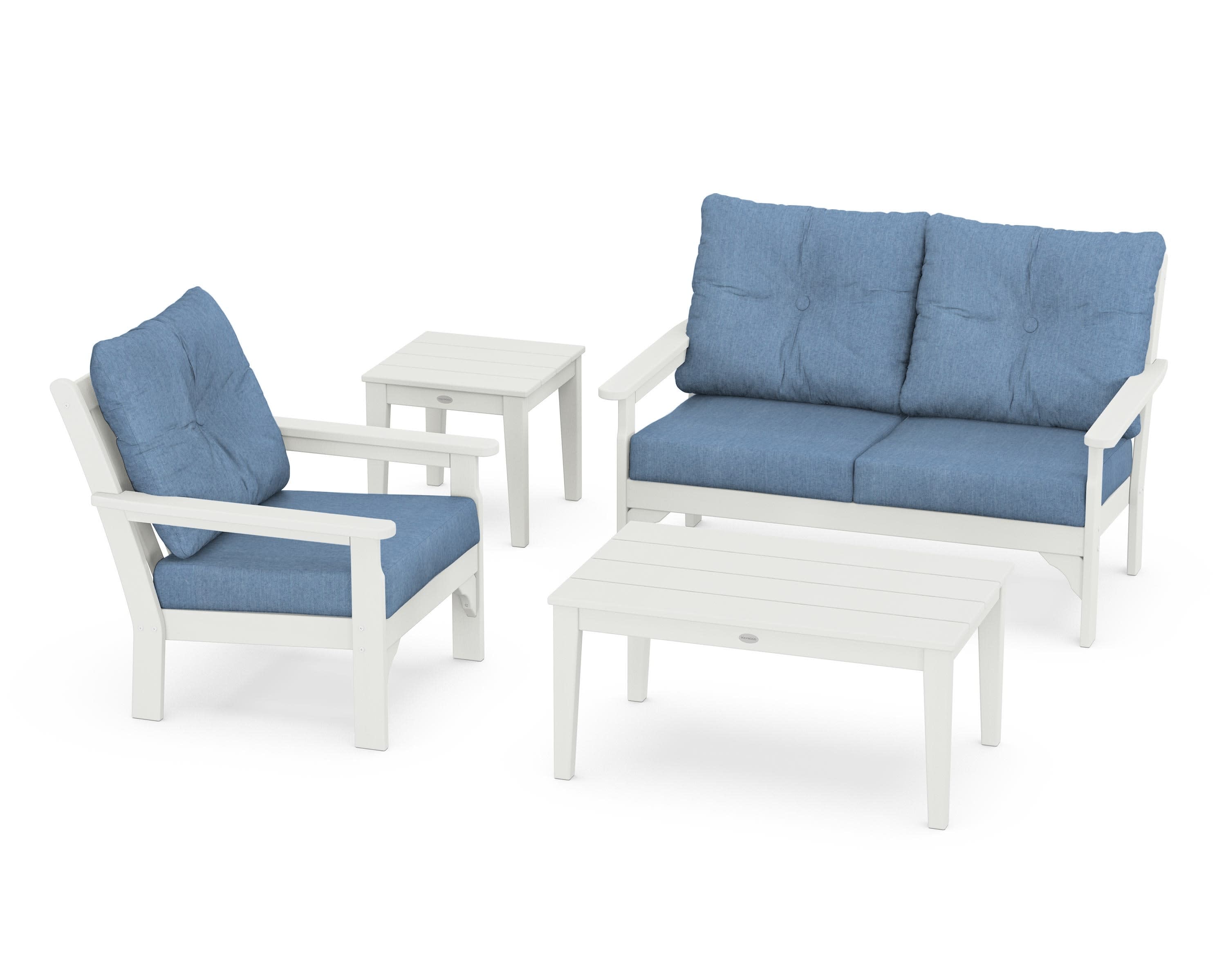Vineyard 4-Piece Deep Seating Set in Vintage White / Sky Blue