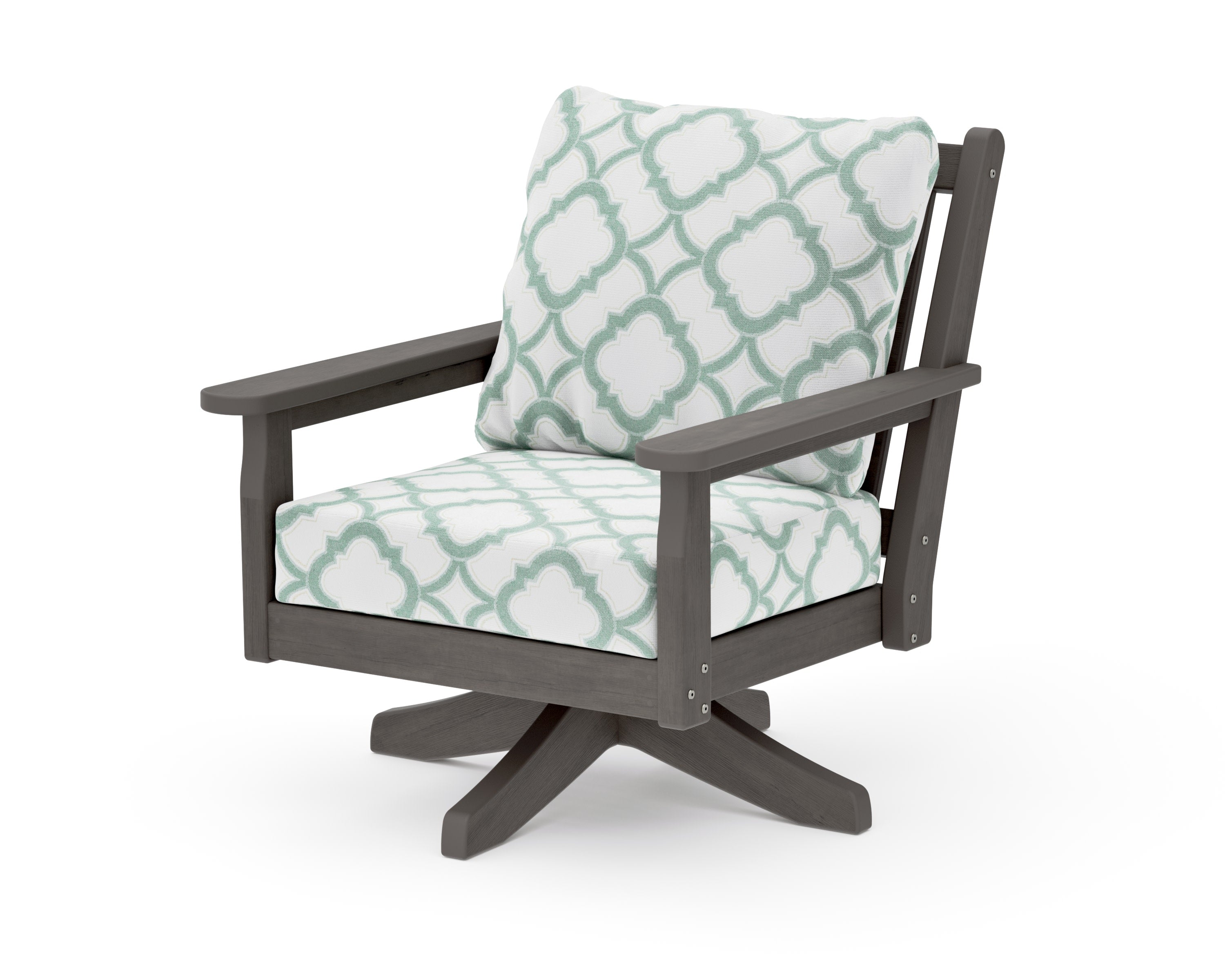 Chippendale Deep Seating Swivel Chair in Driftwood / Trellis Glacier Spa