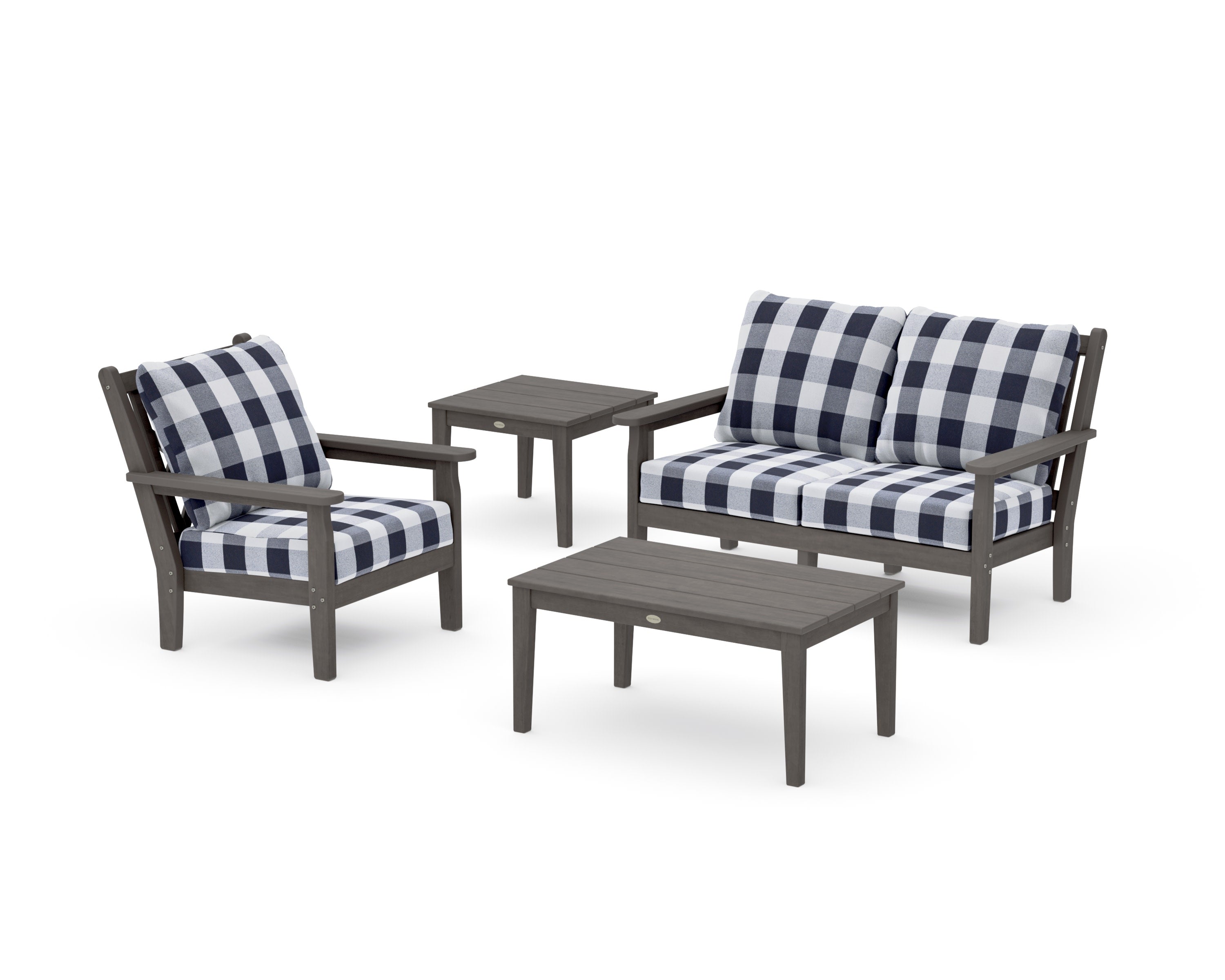 Chippendale 4-Piece Deep Seating Set in Driftwood / Buffalo Plaid Navy