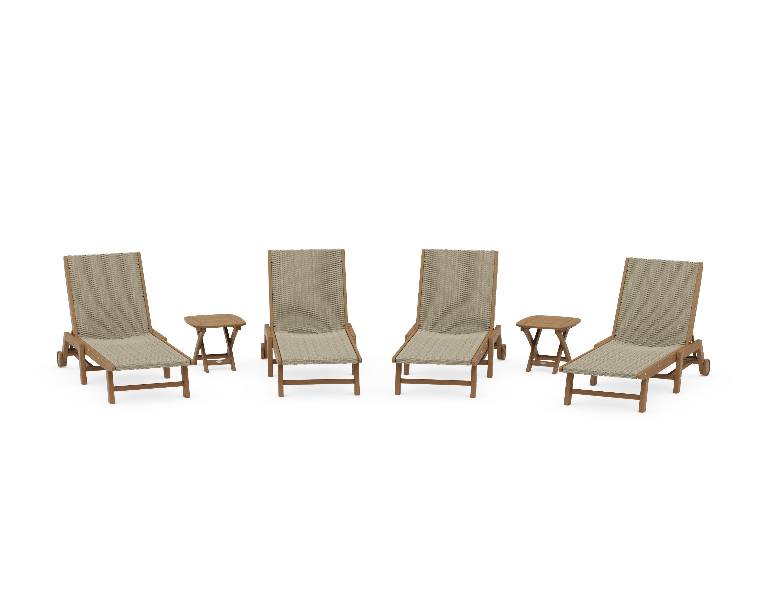 6- Piece Coastal Woven Chaise with Wheels Chaise Lounge Set in Natural / Dune Grass