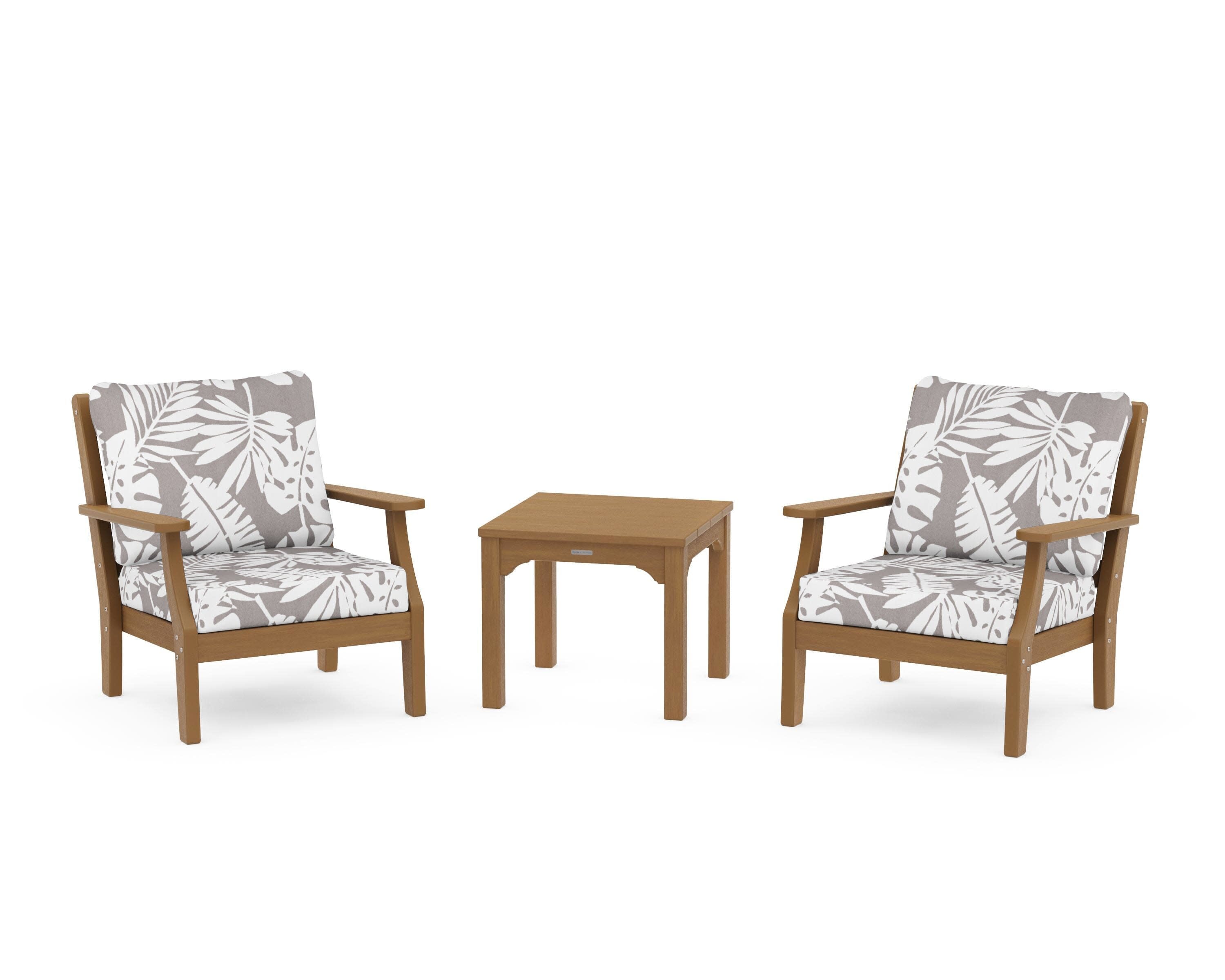 Chinoiserie 3-Piece Deep Seating Set in Natural / Leaf Grey Mist