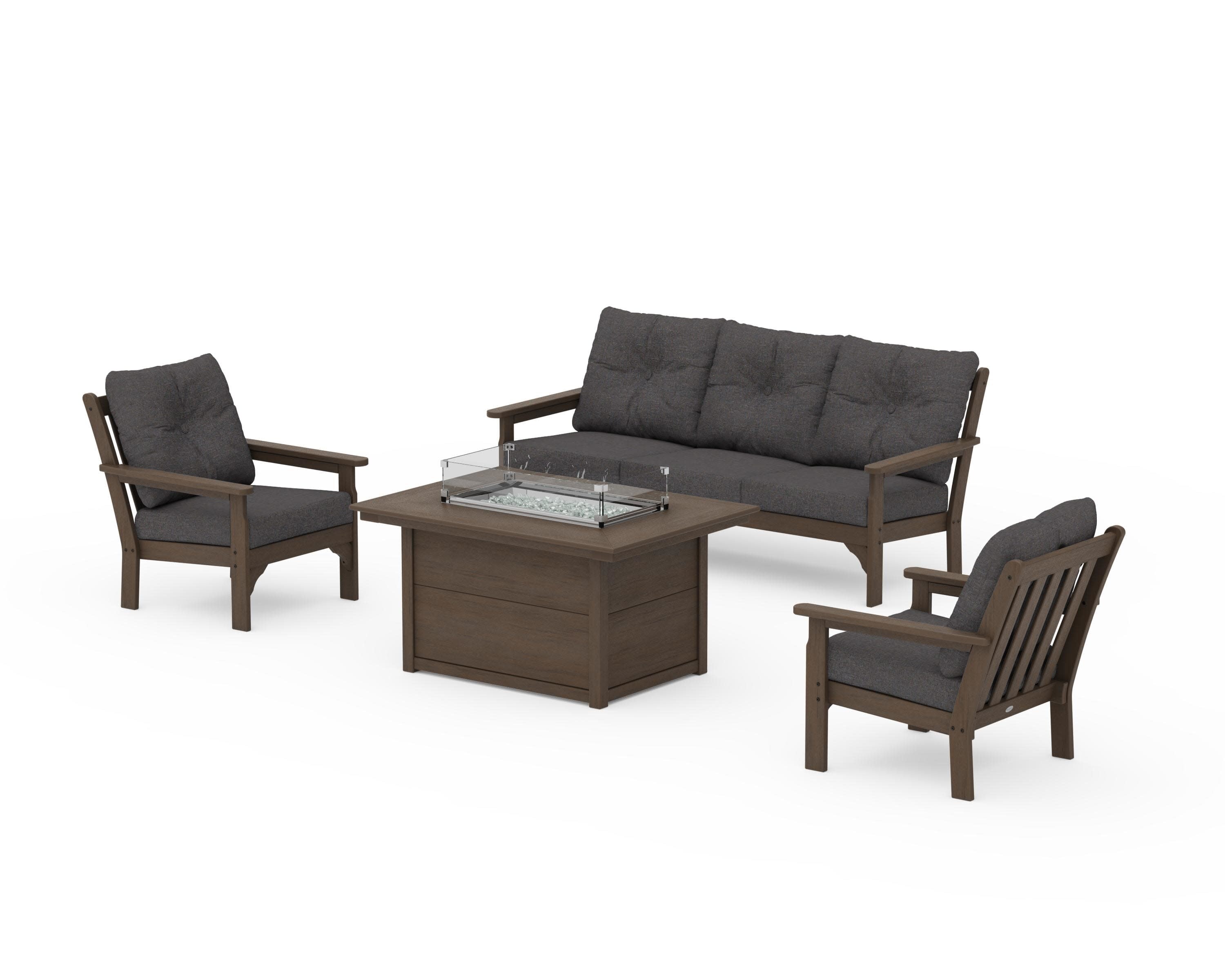 Vineyard Deep Seating Fire Pit Table Set in Kona / Ash Charcoal