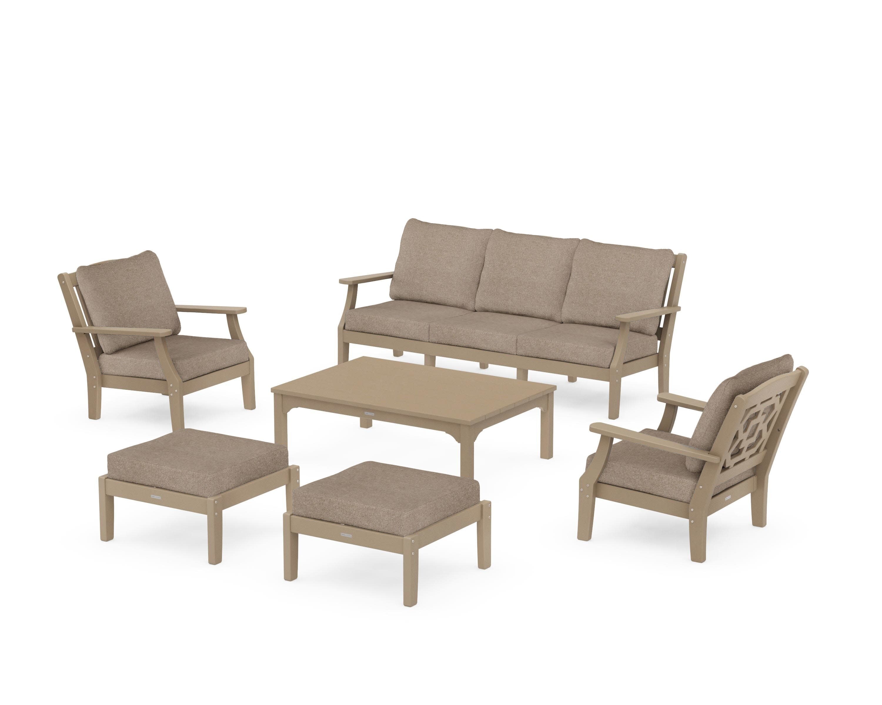 Chinoiserie 6-Piece Lounge Sofa Set in Vintage Sahara / Spiced Burlap