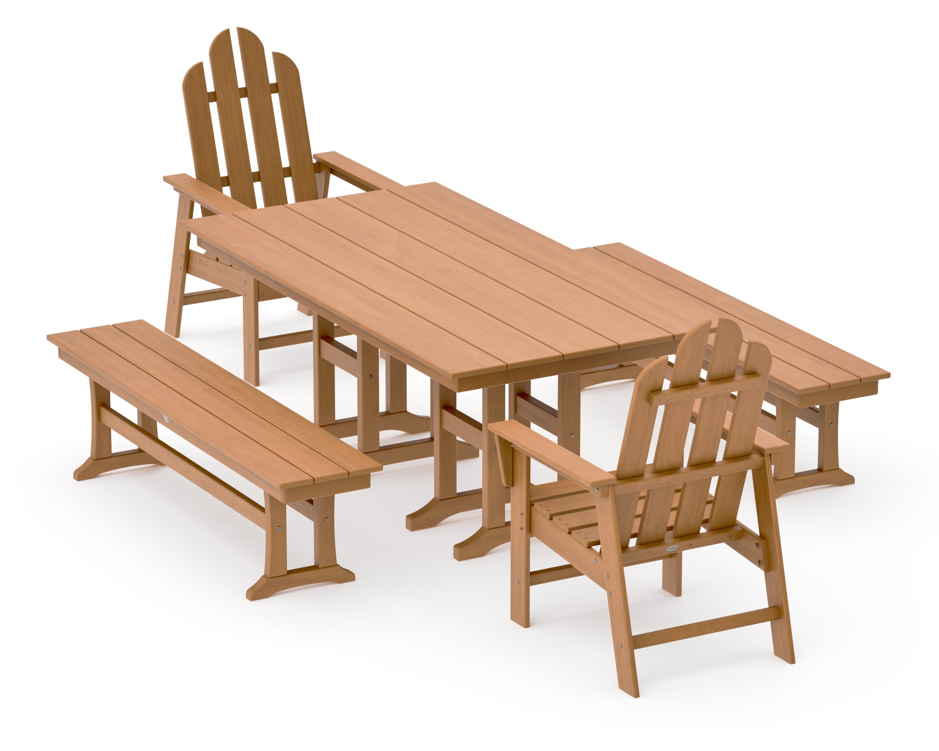 Long Island 5-Piece Farmhouse Dining Set with Benches in Natural