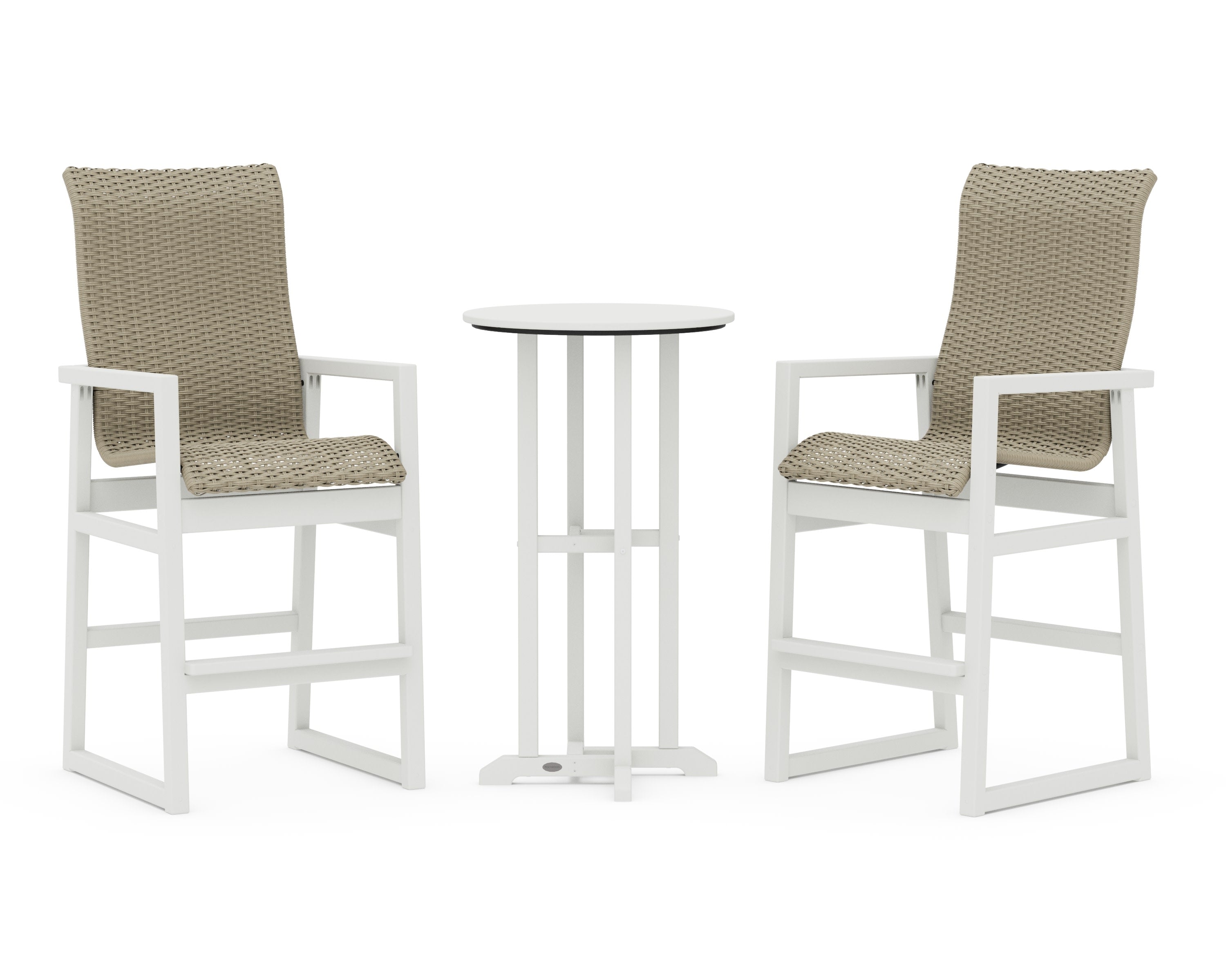 EDGE Woven Highback 3-Piece Farmhouse Bar Set in White / Dune Grass
