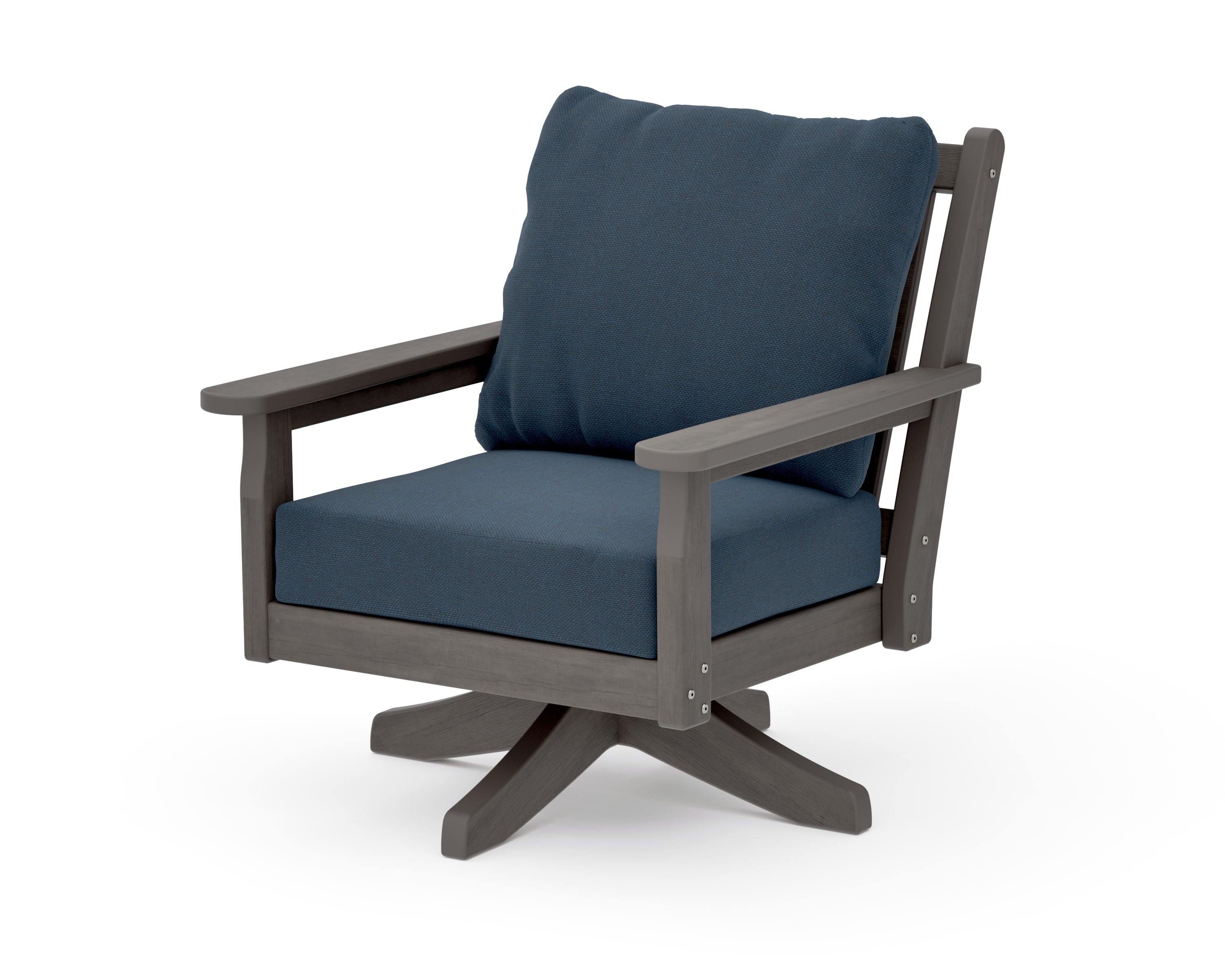 Chippendale Deep Seating Swivel Chair in Driftwood / Marine Indigo