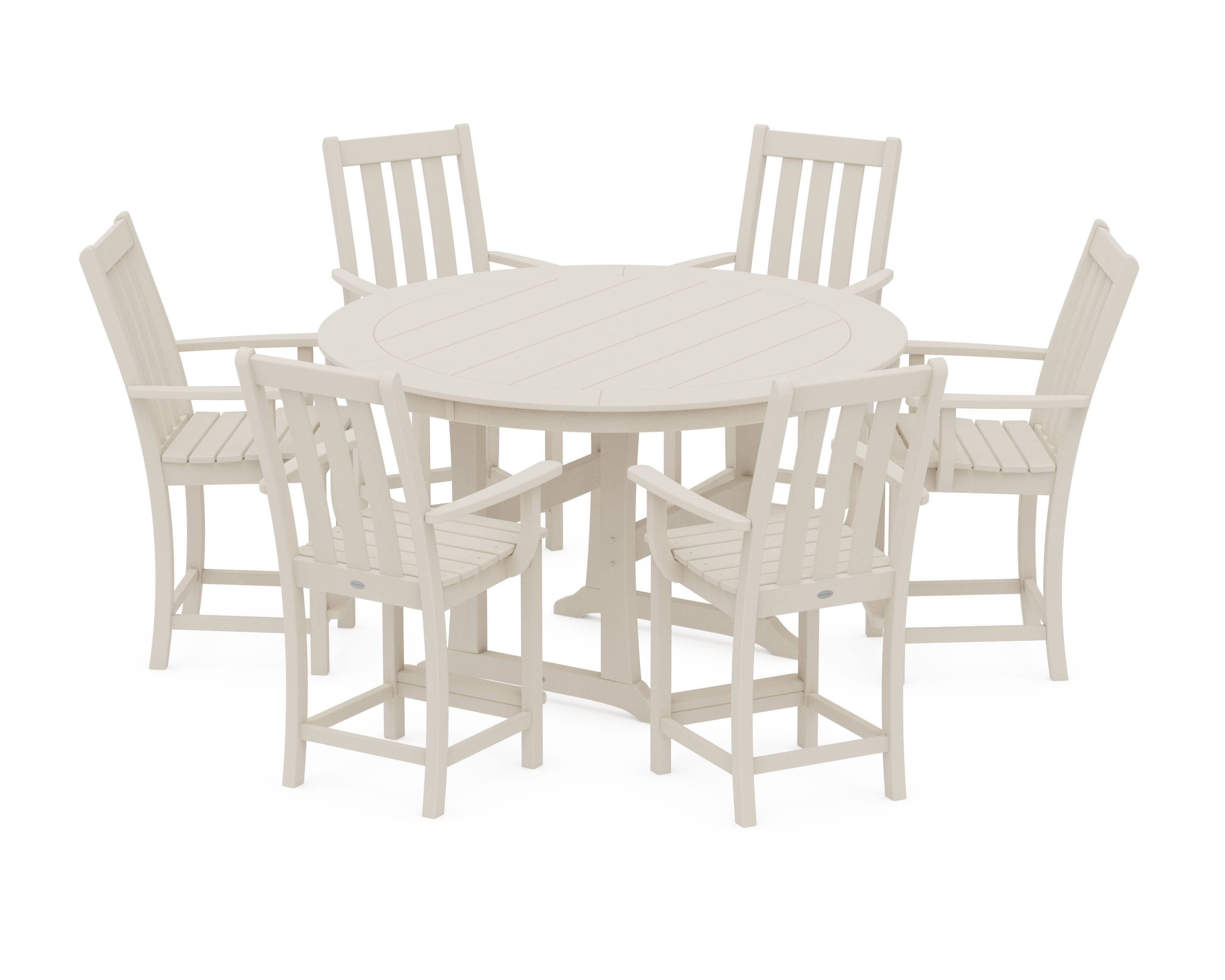 Vineyard 7-Piece Arm Chair Round Counter Set in Sand