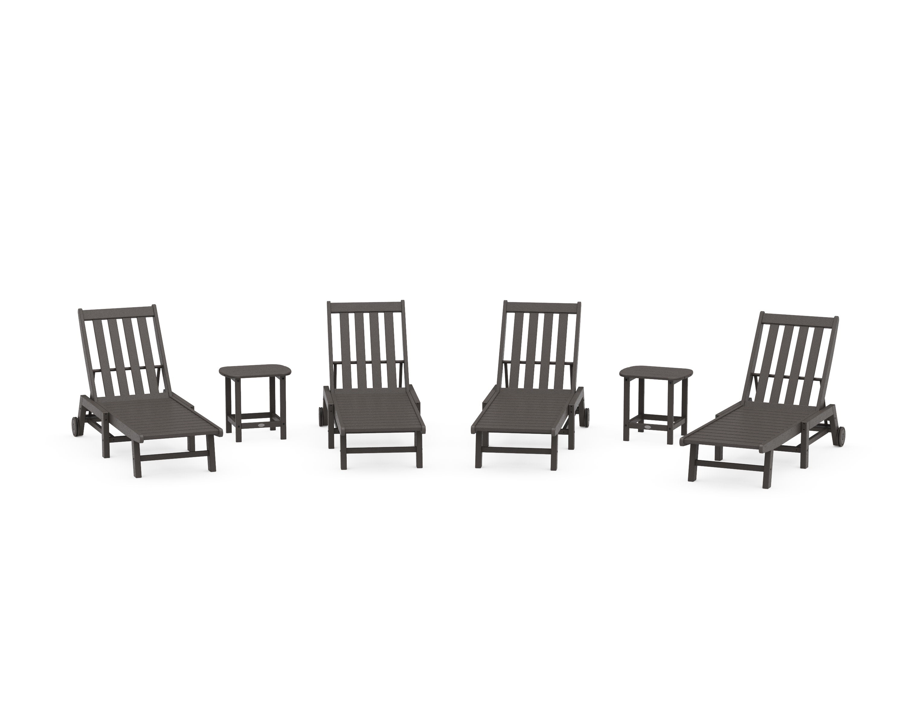 Vineyard 6-Piece Chaise with Wheels Set in Vintage Coffee
