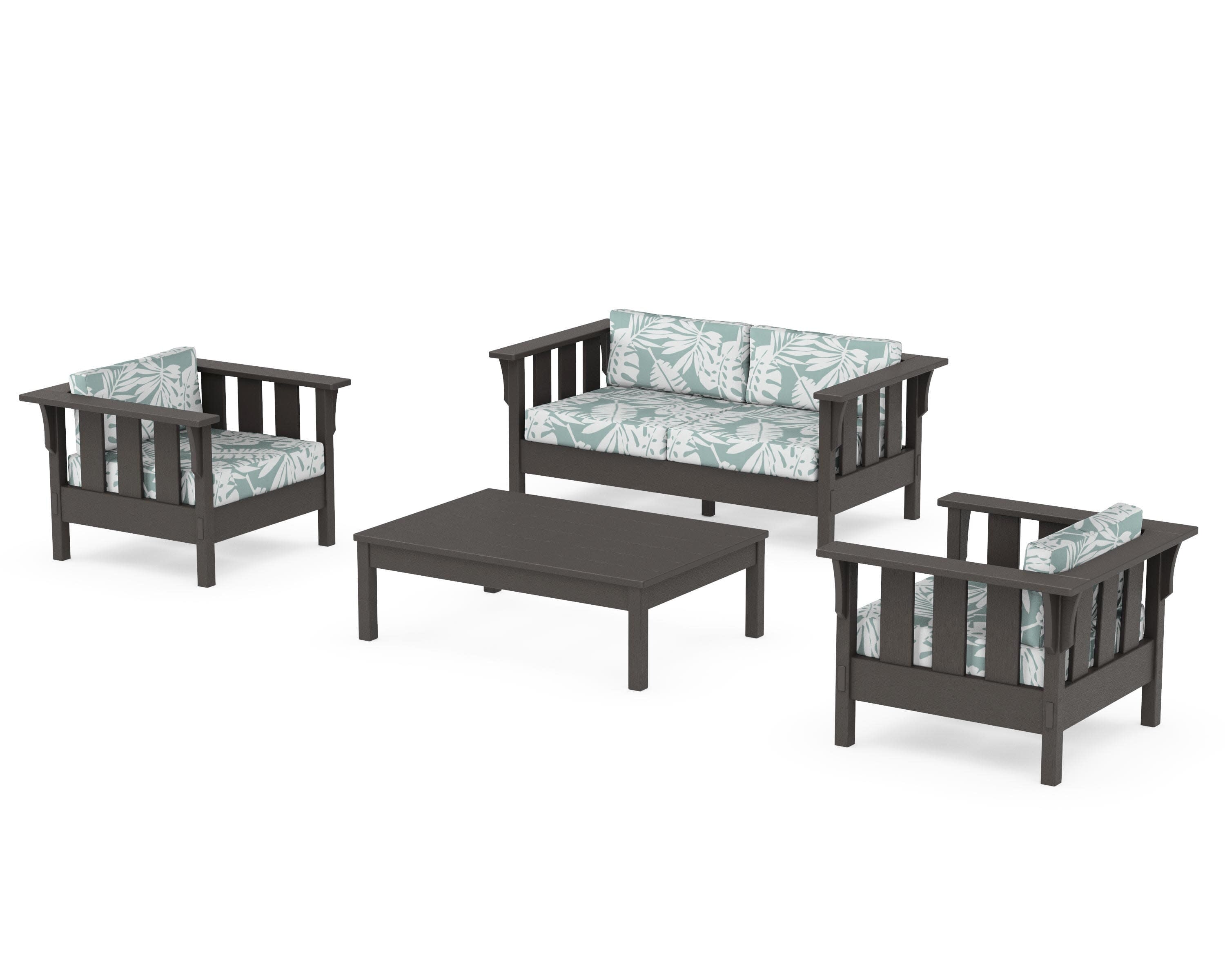 Acadia 4-Piece Deep Seating Set with Loveseat in Vintage Coffee / Leaf Glacier Spa