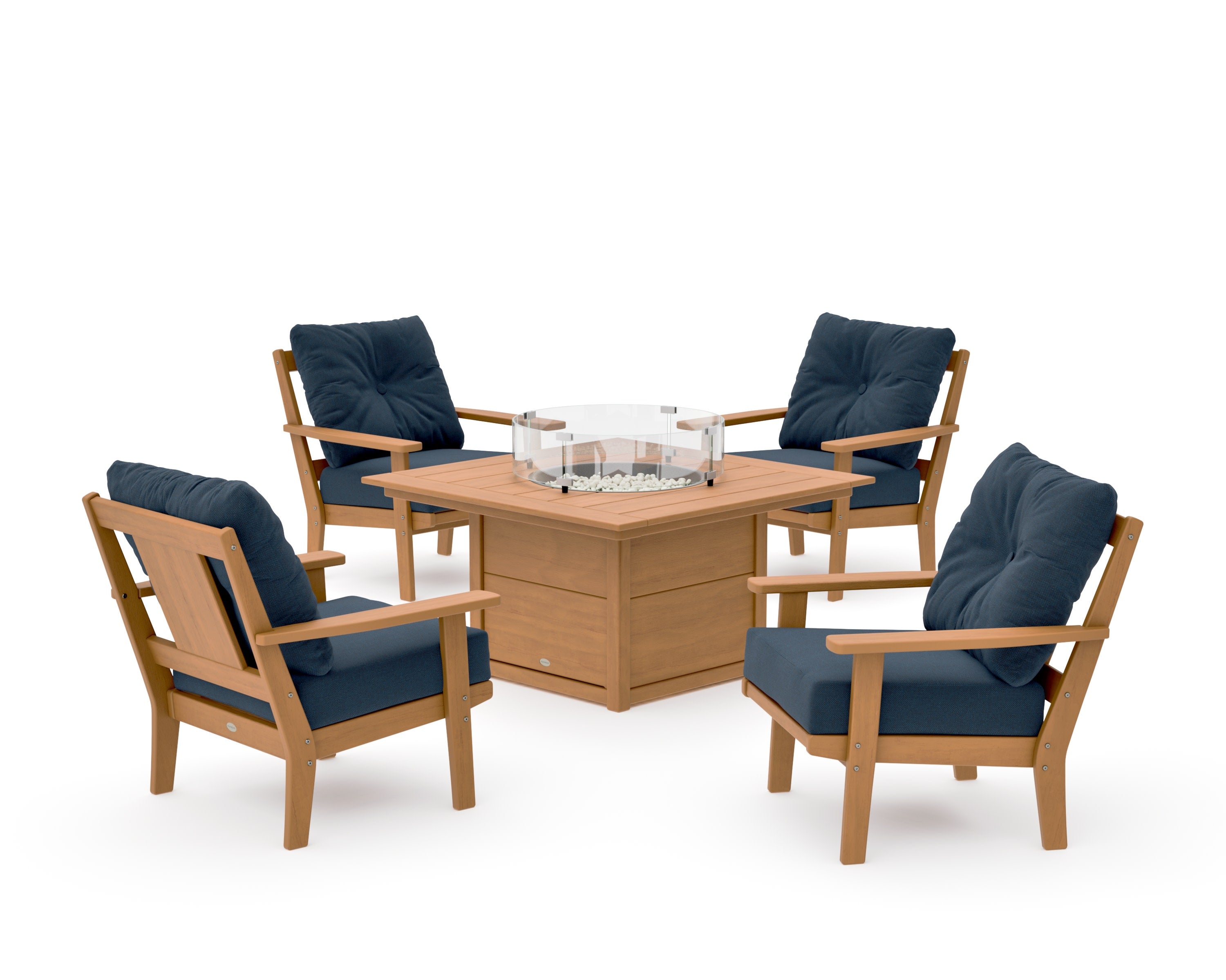 Prairie 5-Piece Deep Seating Set with Fire Pit Table in Natural / Marine Indigo