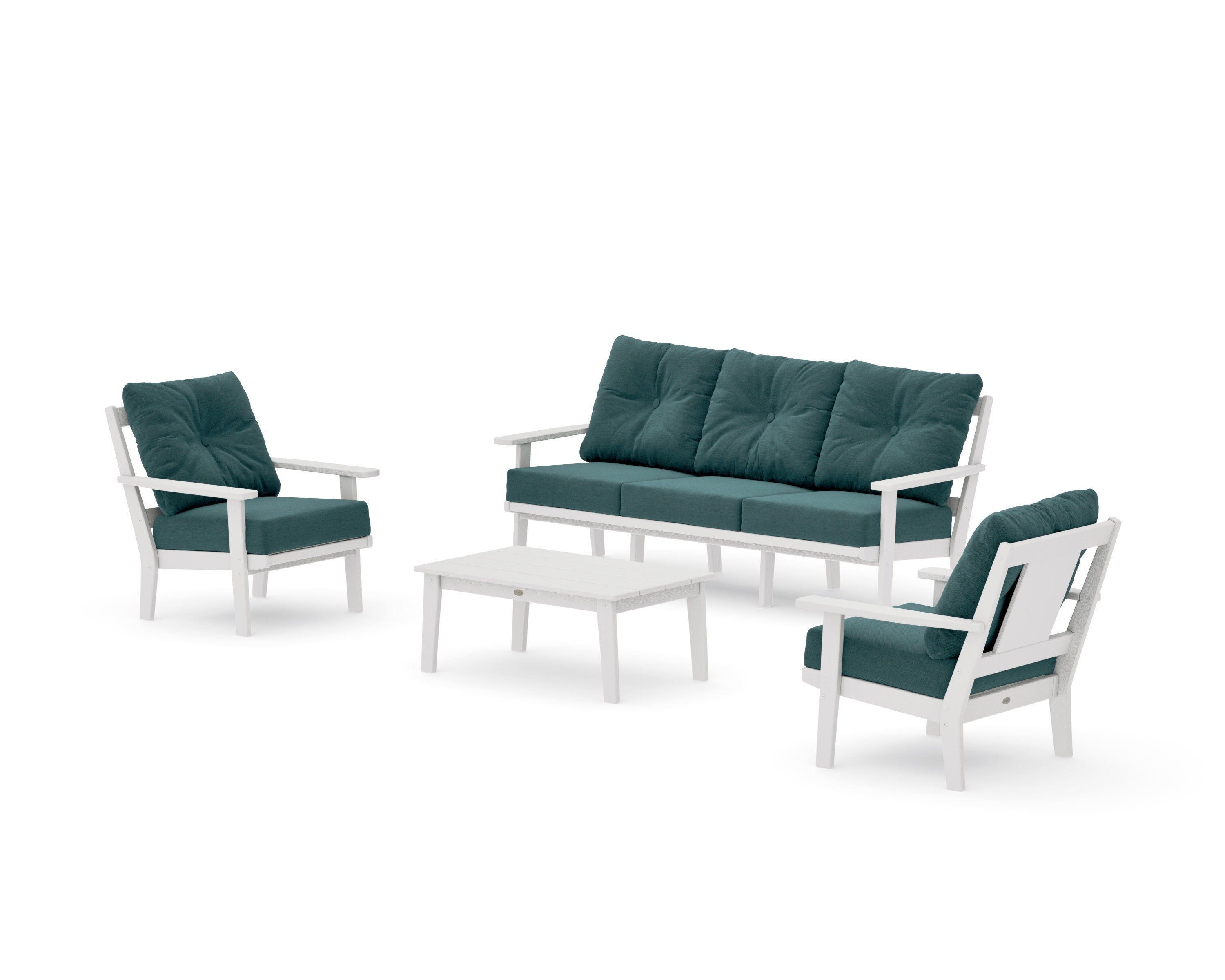 Prairie 4-Piece Deep Seating Set with Sofa in Vintage White / Ocean Teal