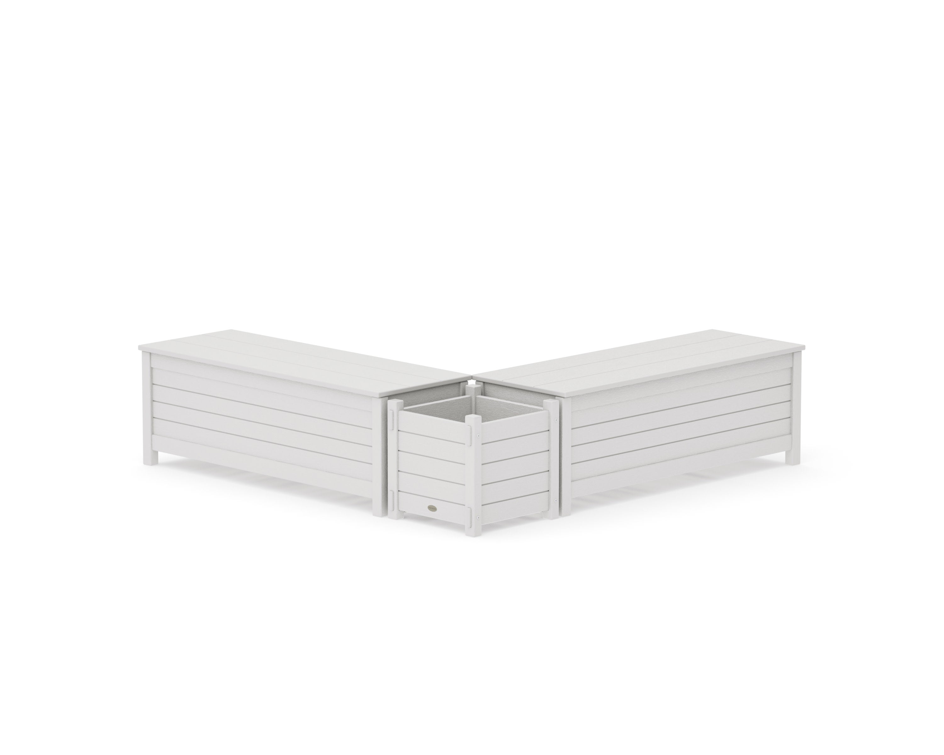48" Nautical L- Shaped Planter Storage Bench Set in Vintage White