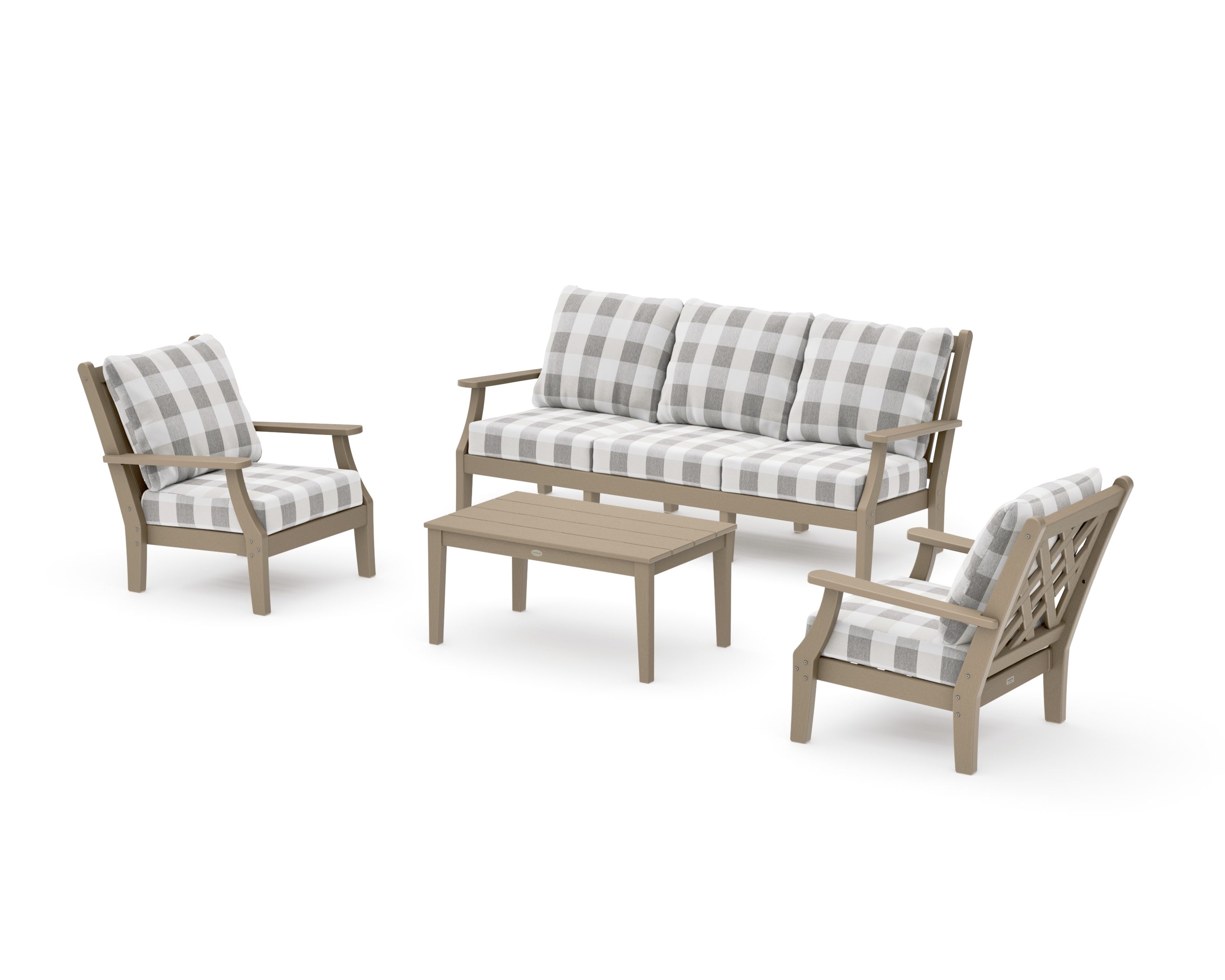 Wovendale 4-Piece Deep Seating Set with Sofa in Vintage Sahara / Buffalo Plaid Grey Mist