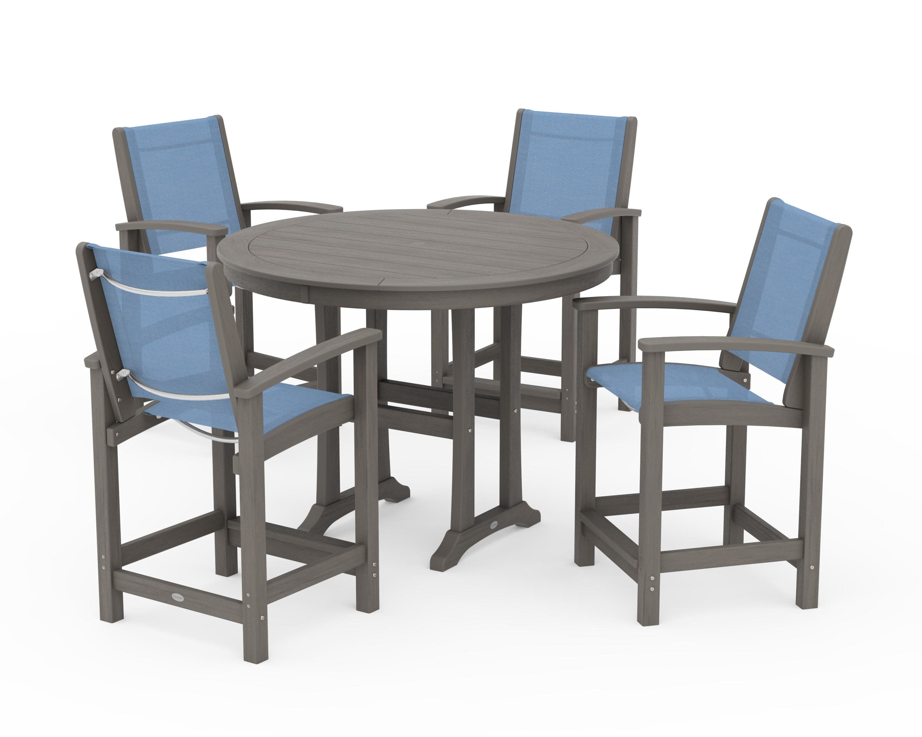 Coastal 5-Piece Counter Set in Driftwood / Poolside Sling