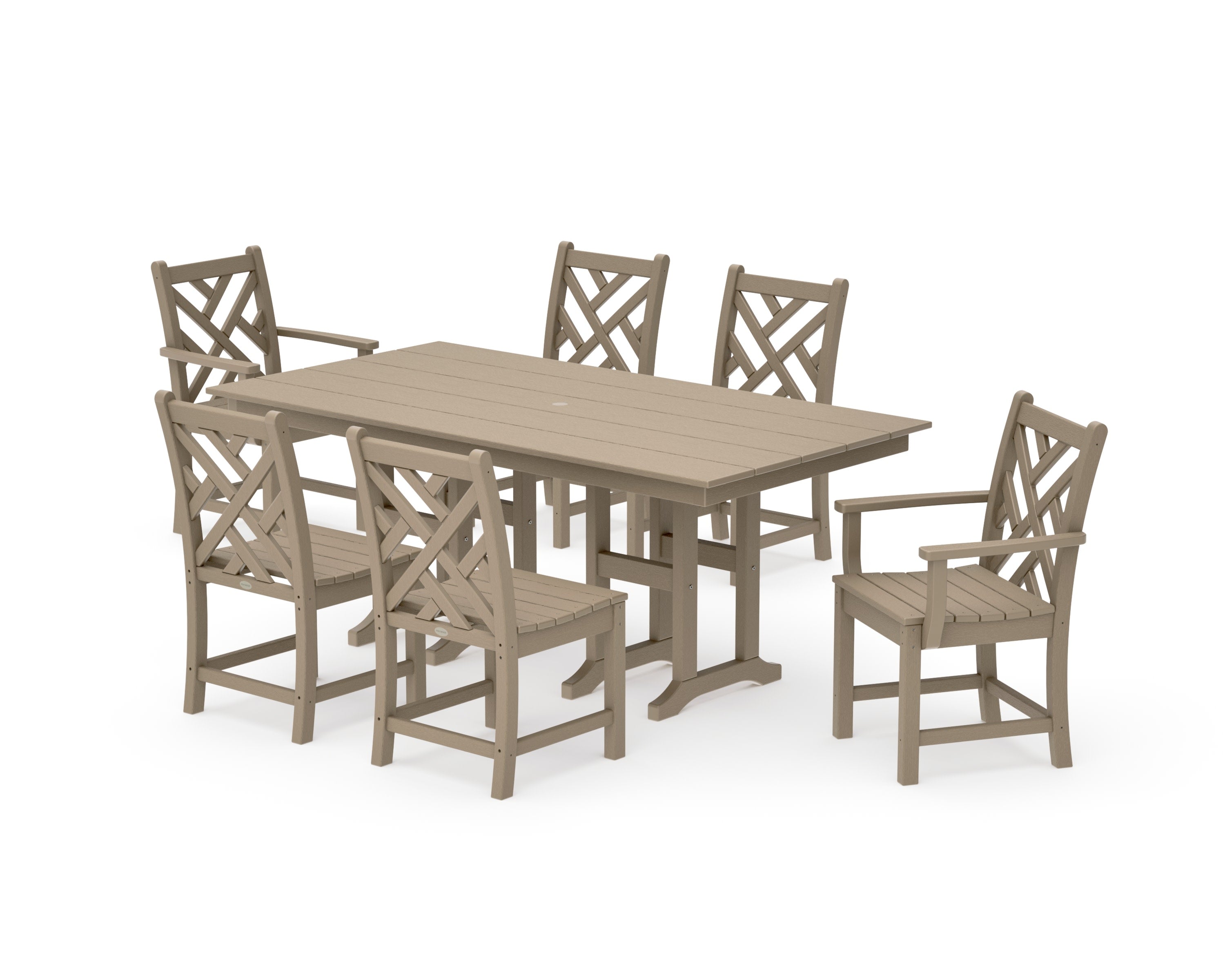 Chippendale 7-Piece Farmhouse Dining Set in Vintage Sahara