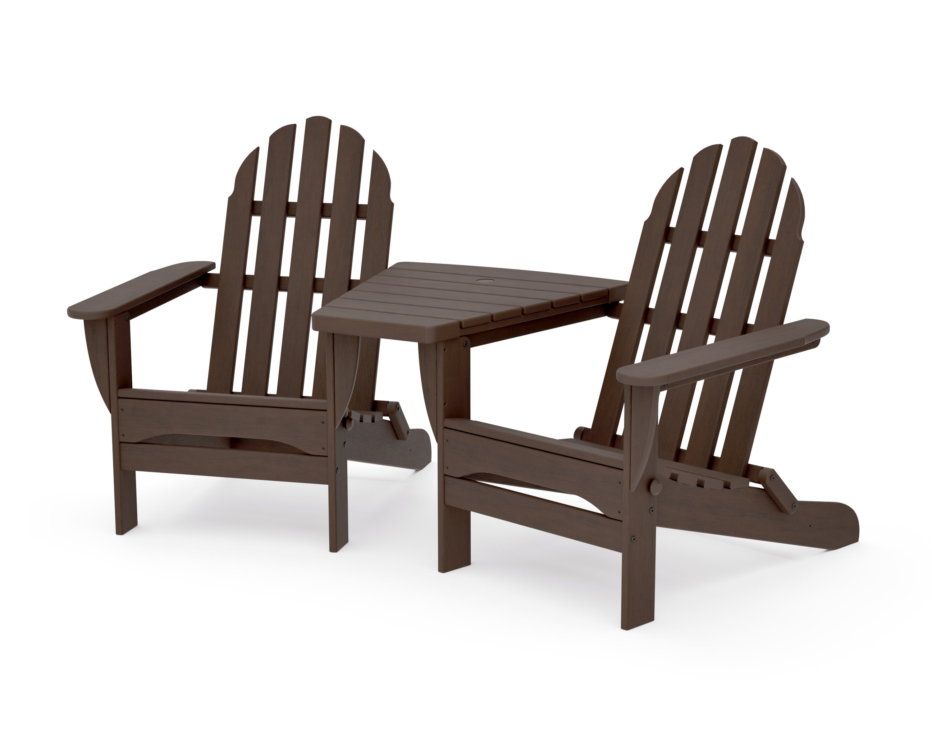 Classic Folding Adirondacks with Angled Connecting Table in Kona