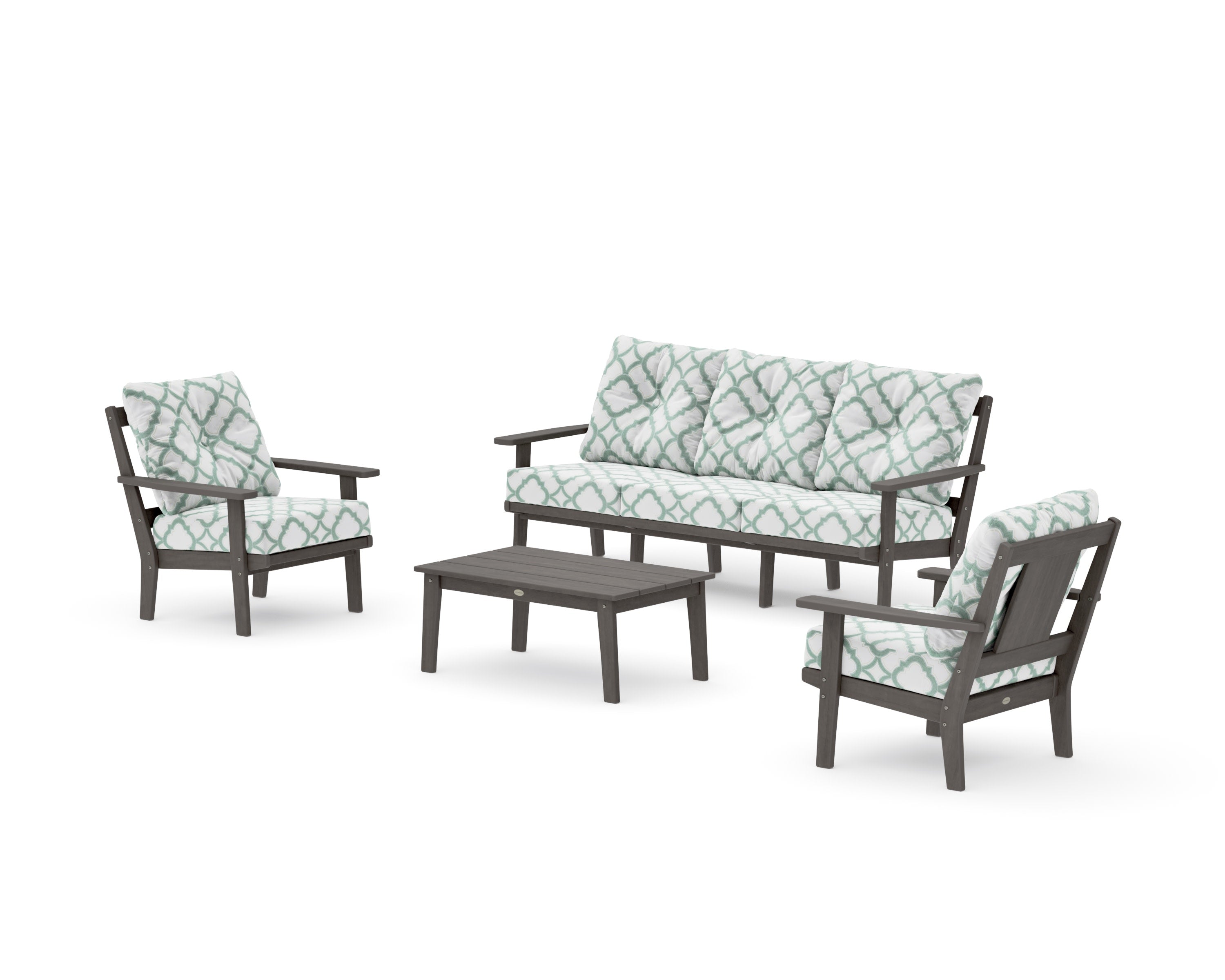 Prairie 4-Piece Deep Seating Set with Sofa in Driftwood / Trellis Glacier Spa