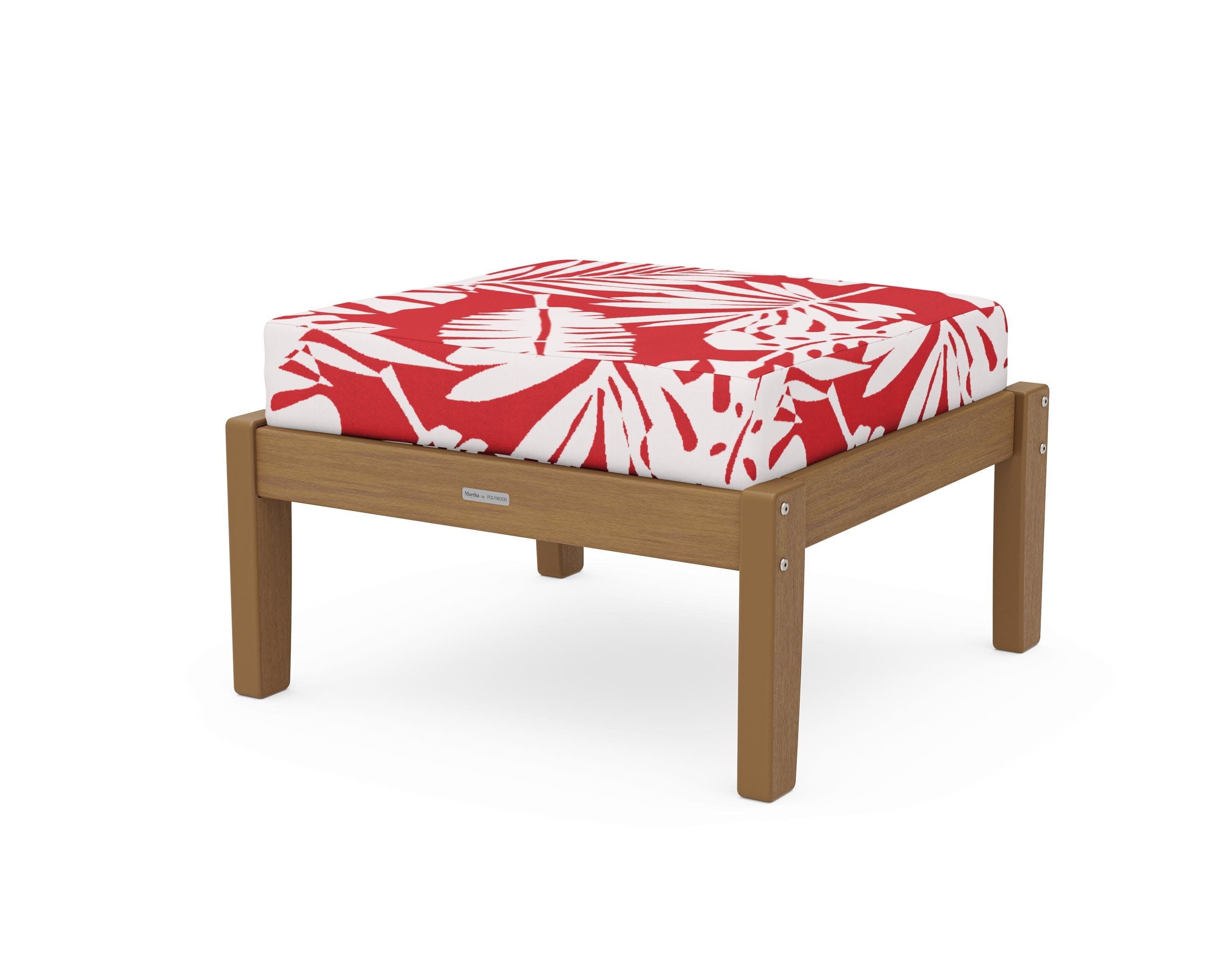 Chinoiserie Deep Seating Ottoman in Natural / Leaf Crimson