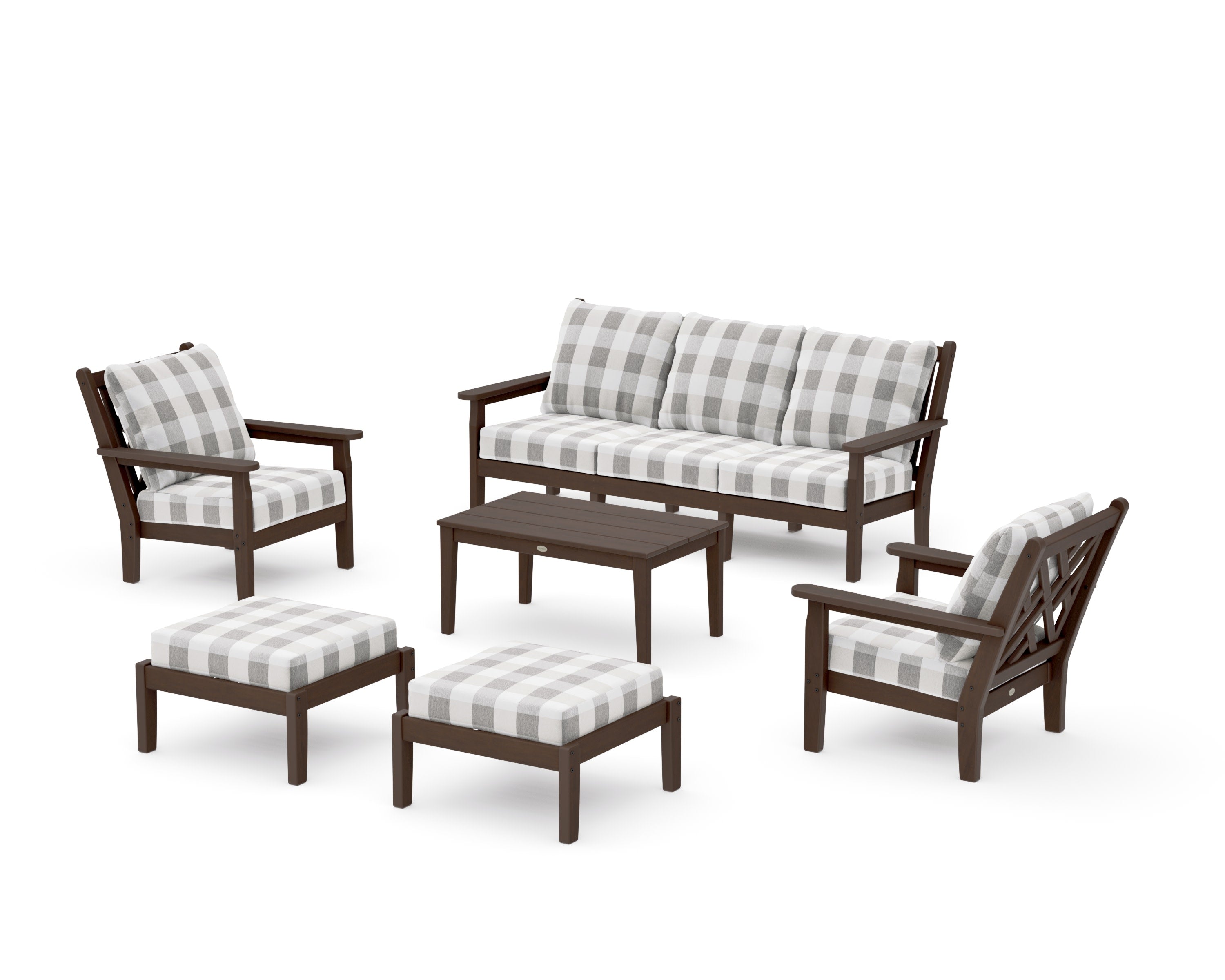 Chippendale 6-Piece Lounge Sofa Set in Kona / Buffalo Plaid Grey Mist