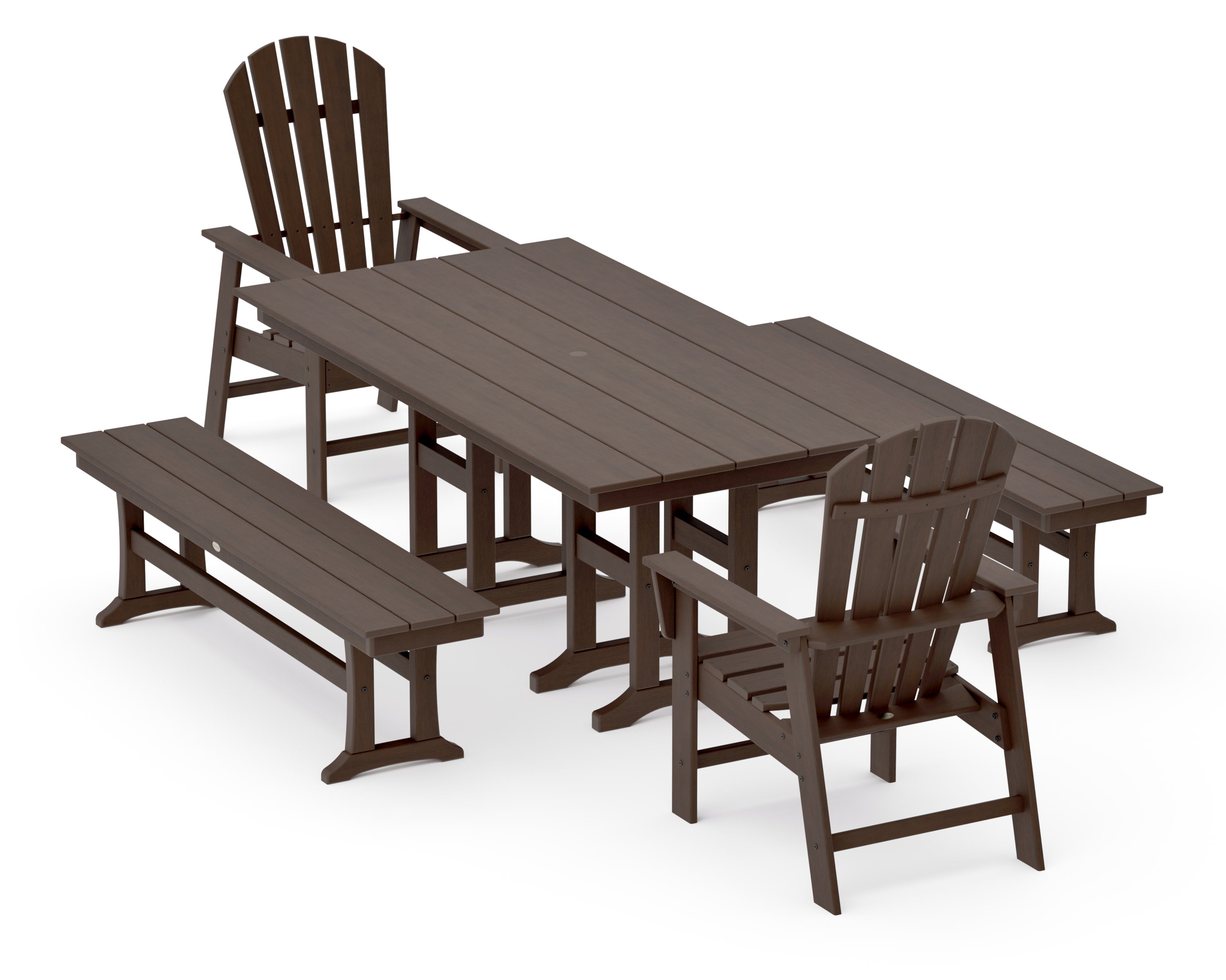 South Beach 5-Piece Farmhouse Dining Set with Benches in Kona