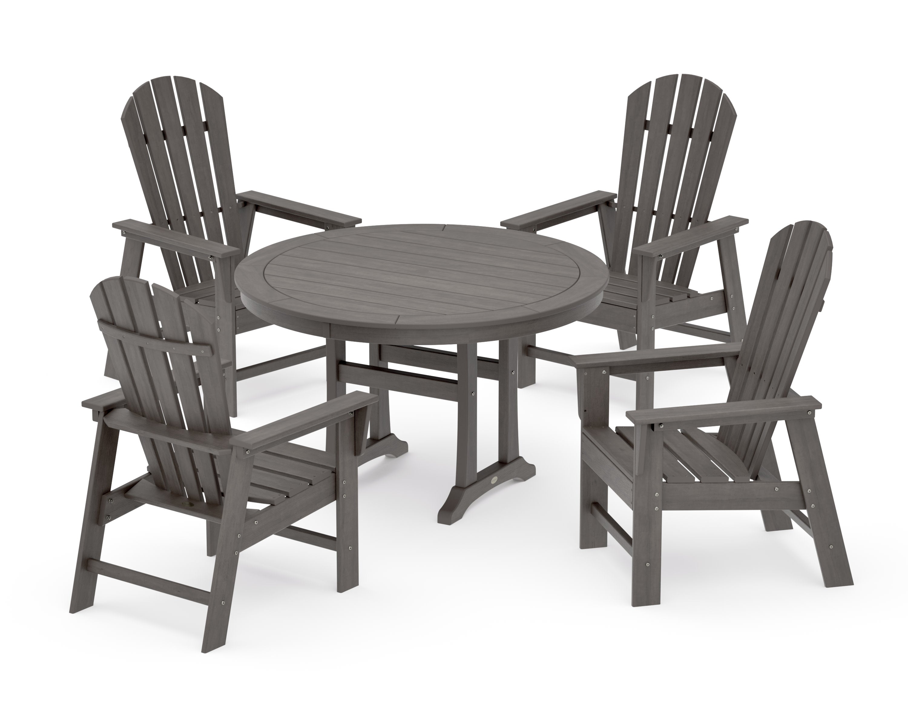 South Beach 5-Piece Round Dining Set with Trestle Legs in Driftwood