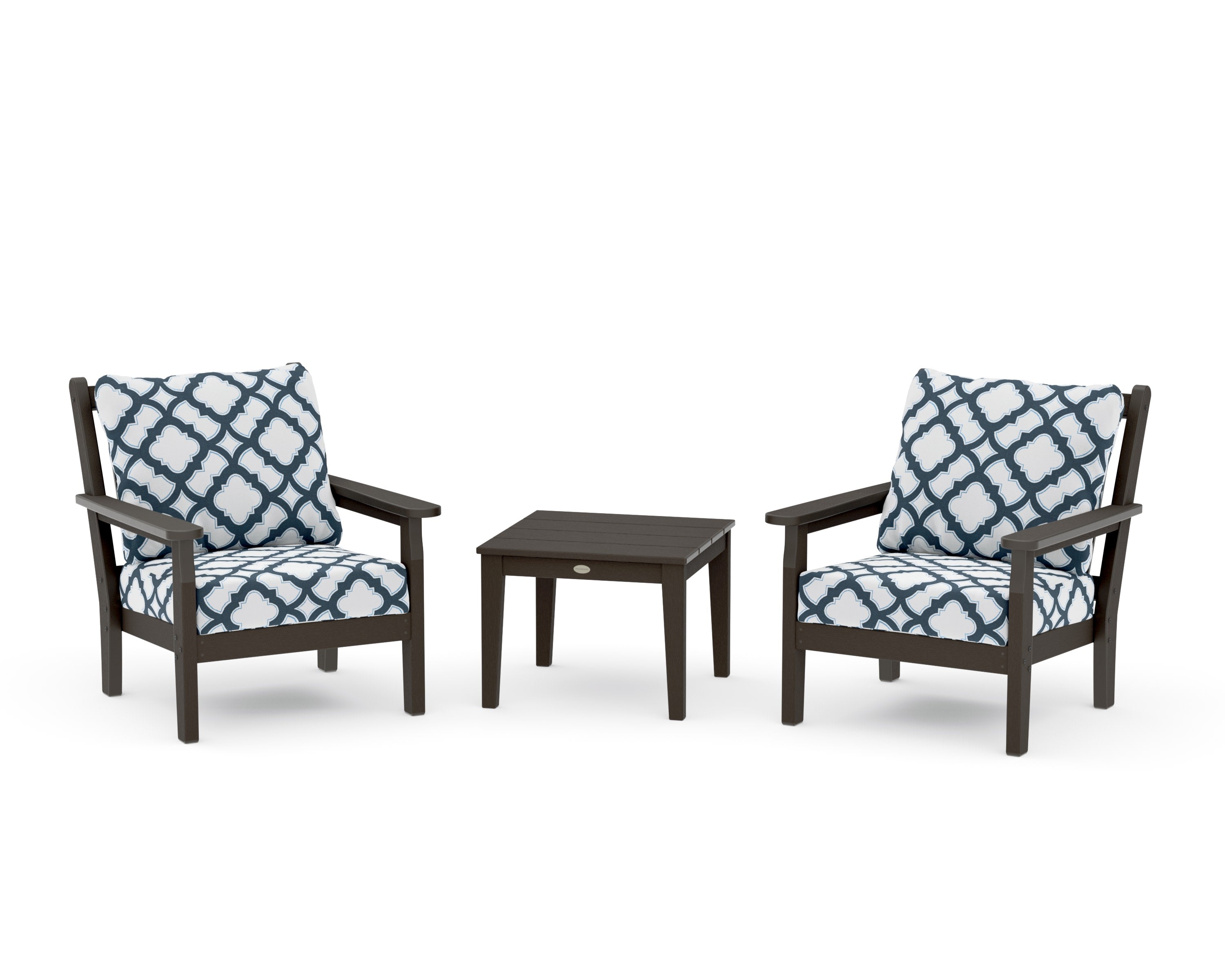Chippendale 3-Piece Deep Seating Set in Vintage Coffee / Trellis Marine Indigo