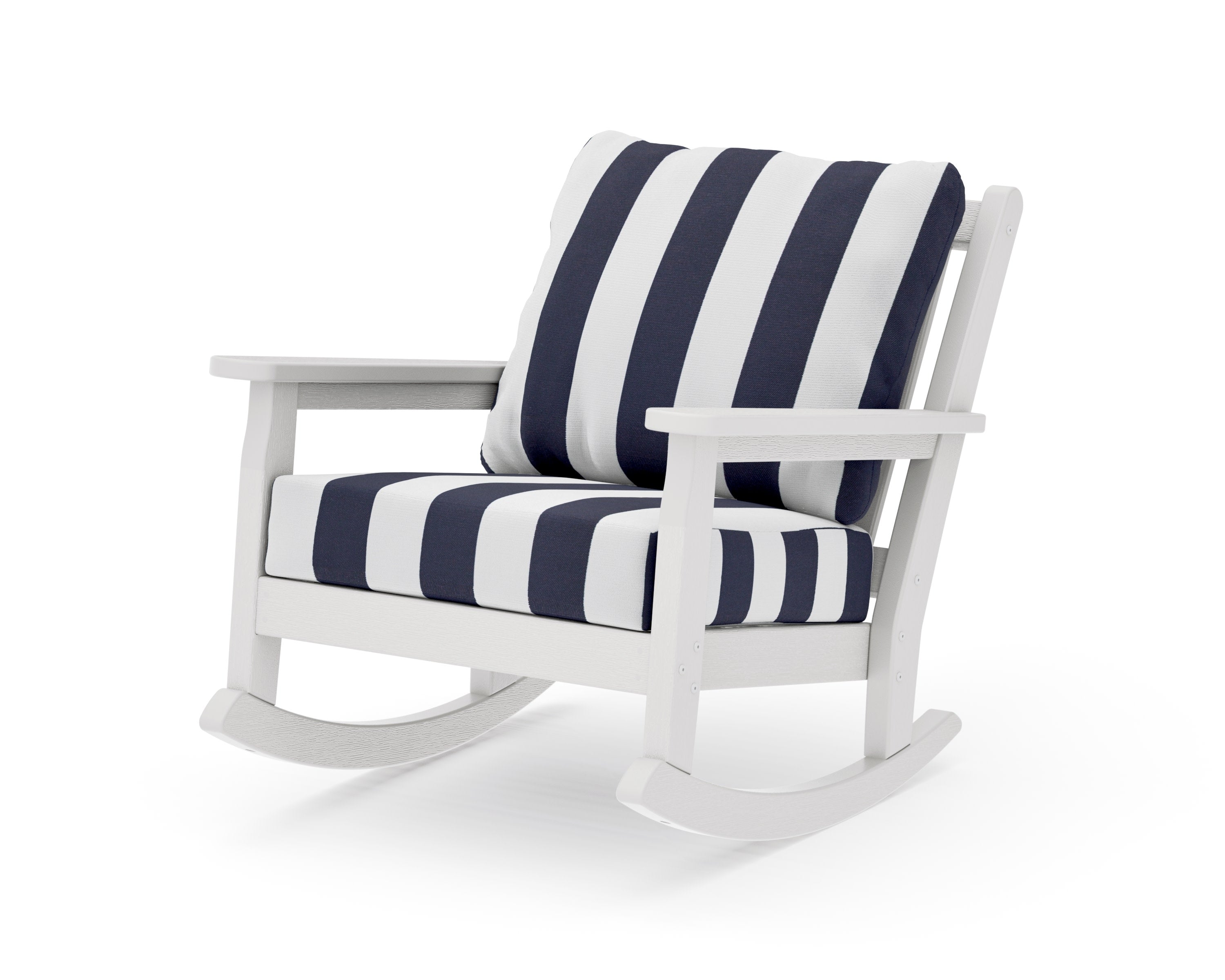 Chippendale Deep Seating Rocking Chair in Vintage White / Cabana Stripe Navy