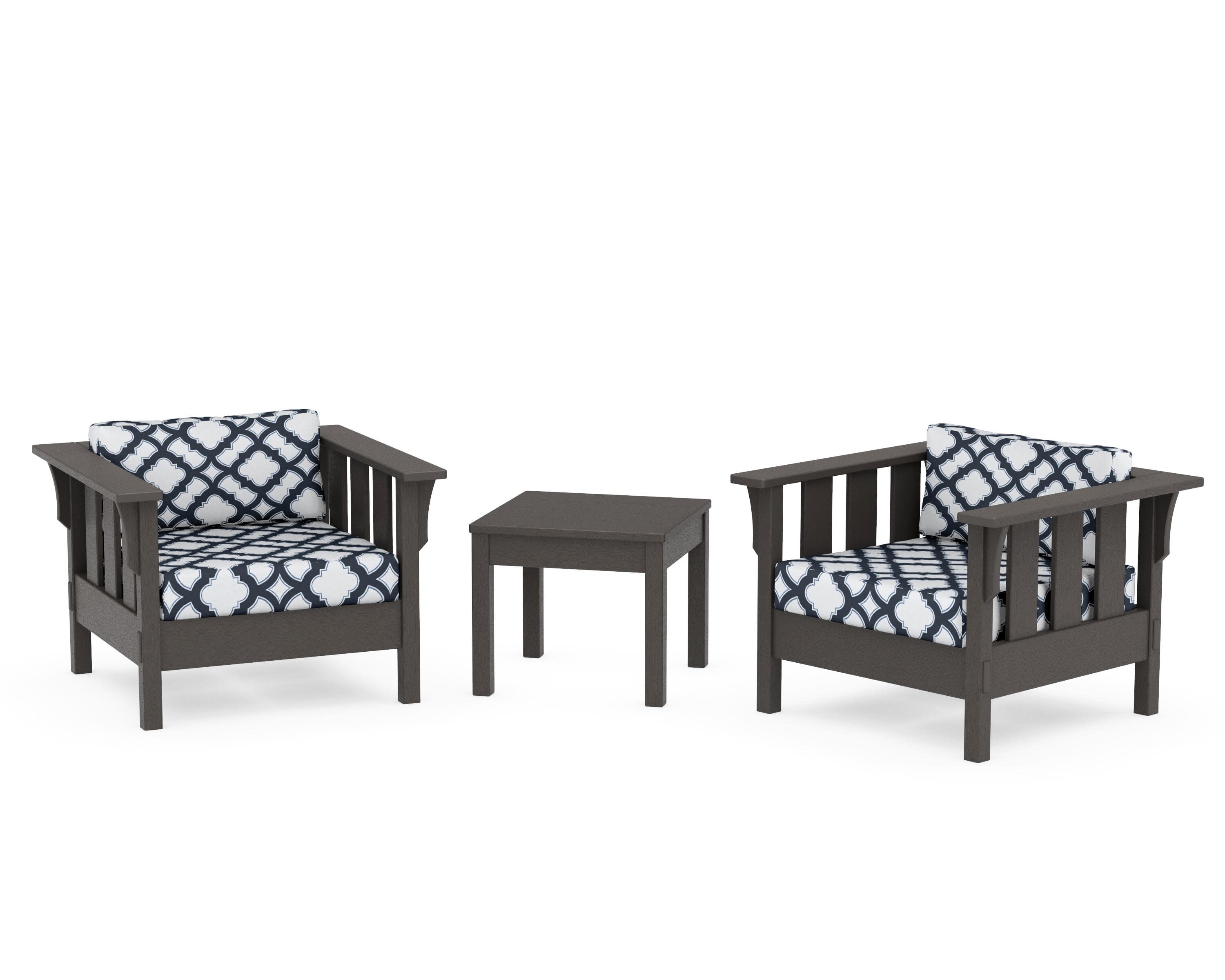 Acadia 3-Piece Deep Seating Set in Vintage Coffee / Trellis Marine Indigo