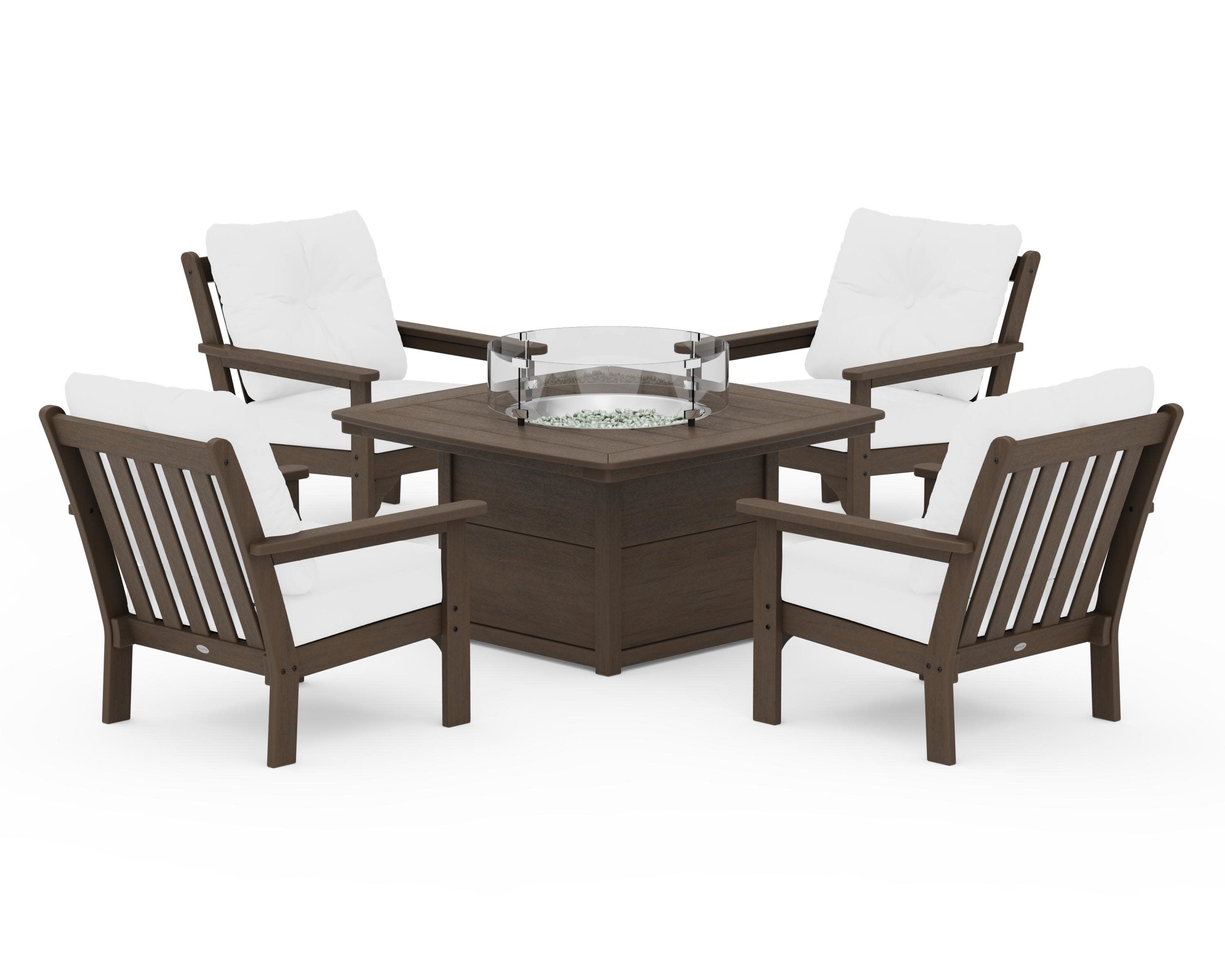 Vineyard 5-Piece Conversation Set with Fire Pit Table in Kona / Natural