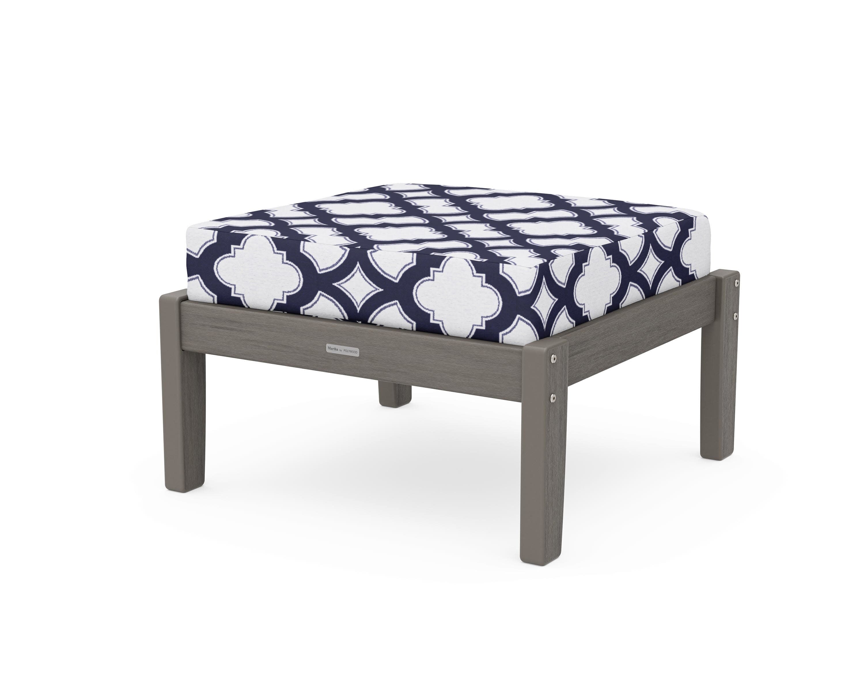 Chinoiserie Deep Seating Ottoman in Driftwood / Trellis Navy