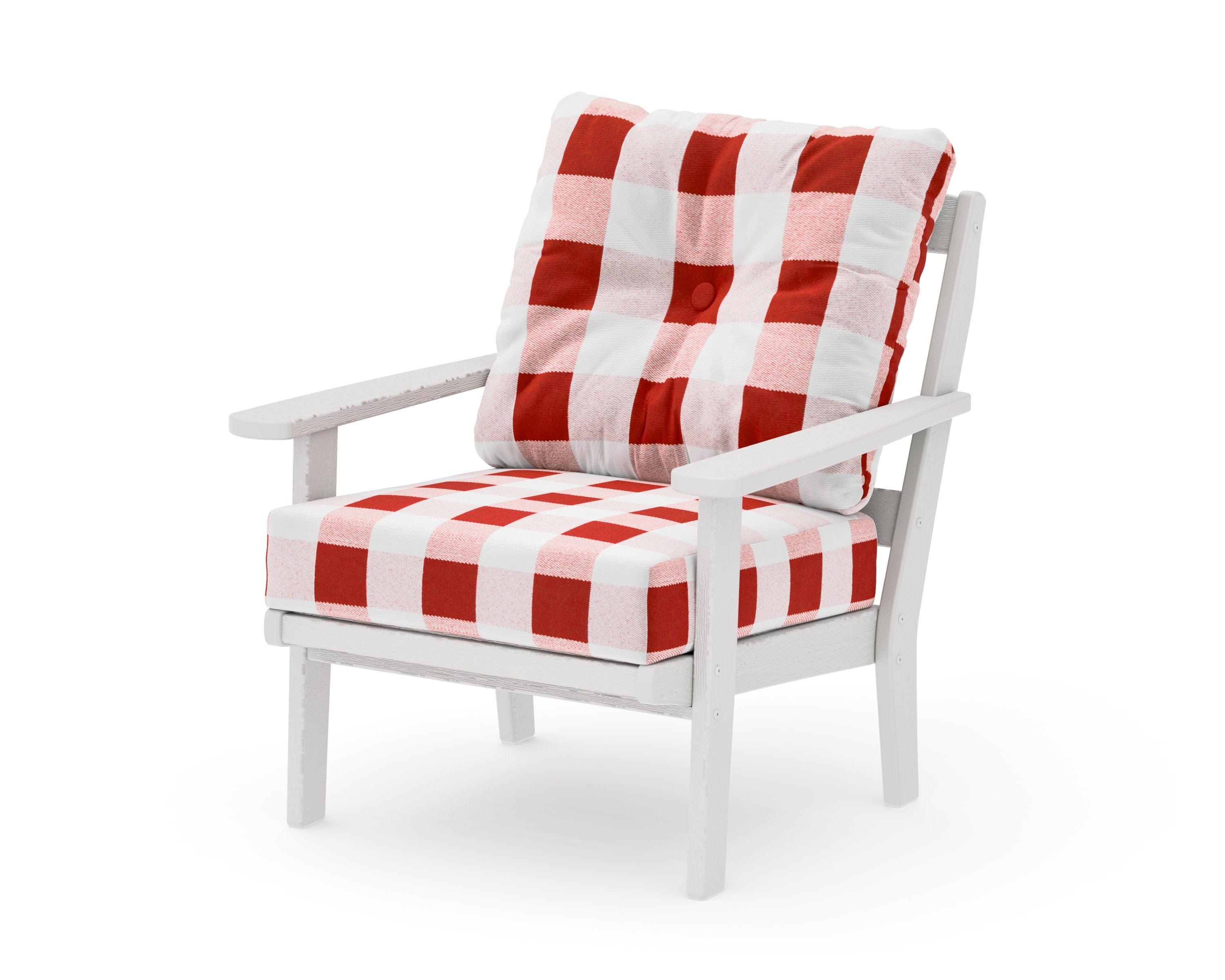 Mission Deep Seating Chair in Vintage White / Buffalo Plaid Crimson