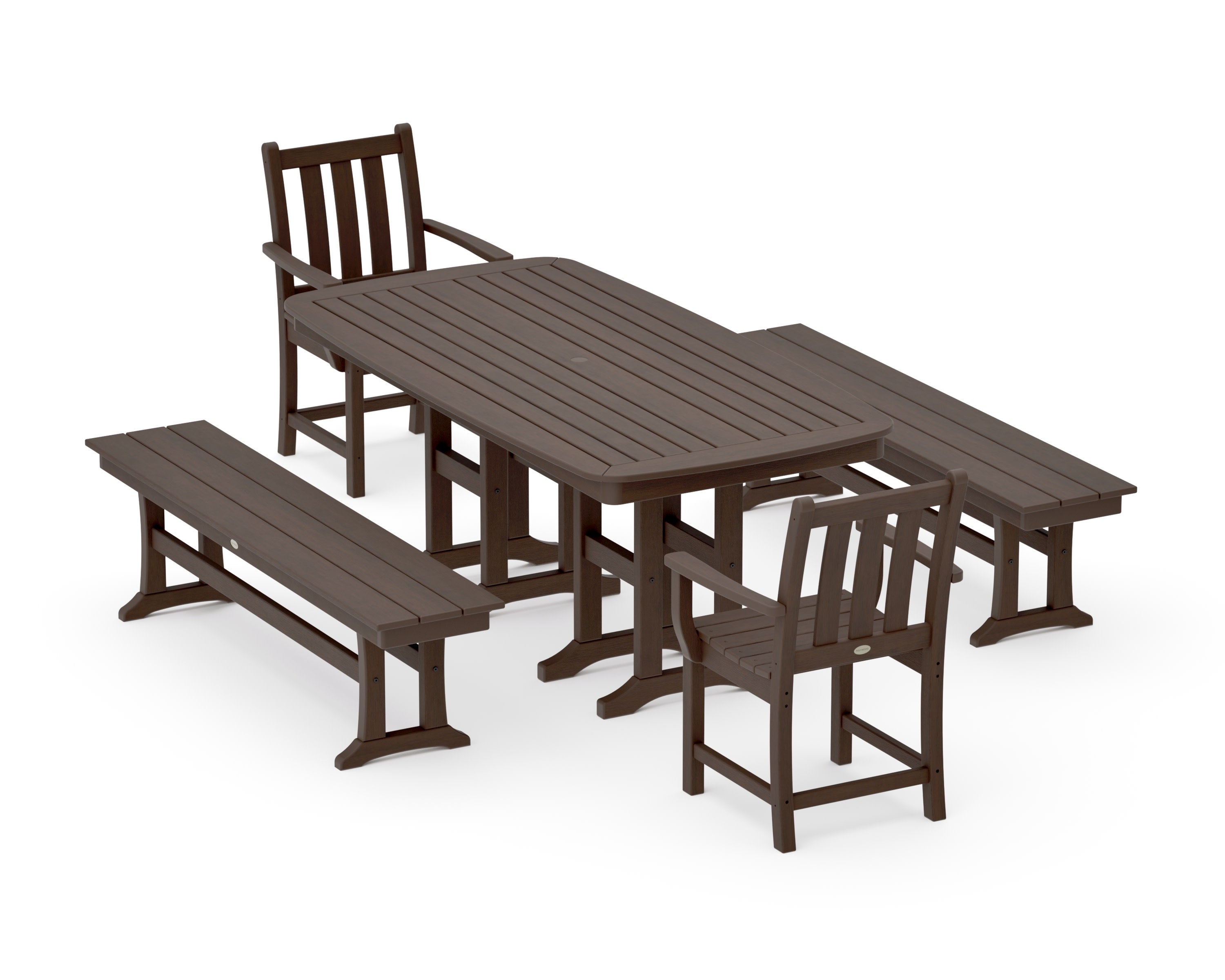 Traditional Garden 5-Piece Dining Set with Benches in Kona